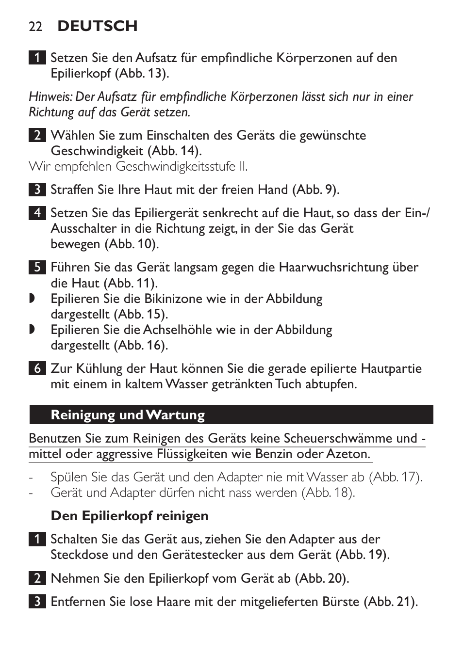 Den epilierkopf reinigen, Reinigung und wartung | Philips Epilierer User Manual | Page 22 / 64