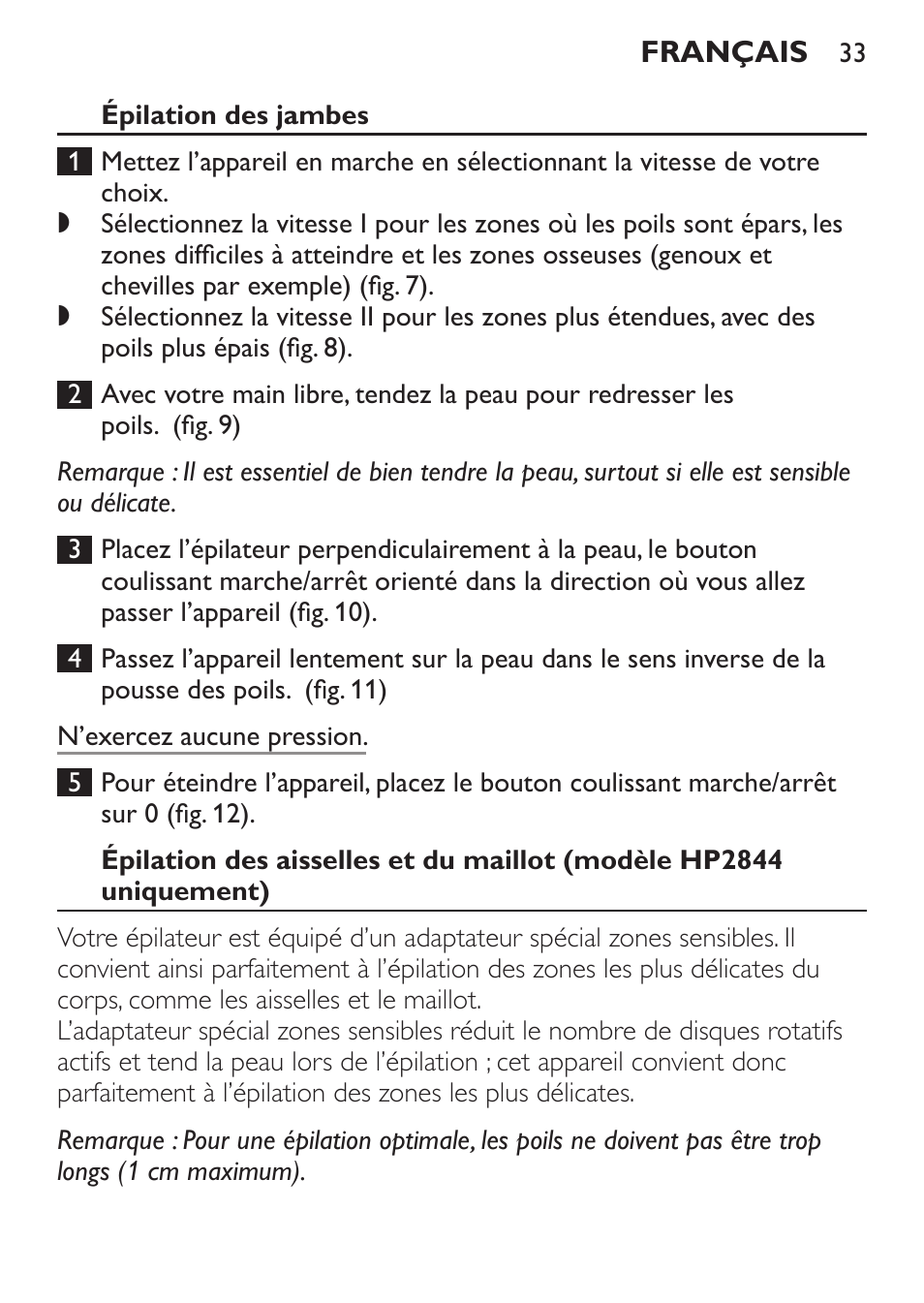 Épilation des jambes | Philips Epilierer User Manual | Page 33 / 64