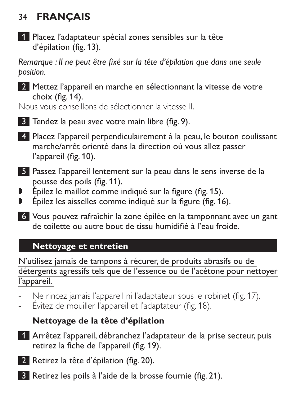 Nettoyage de la tête d’épilation, Nettoyage et entretien | Philips Epilierer User Manual | Page 34 / 64