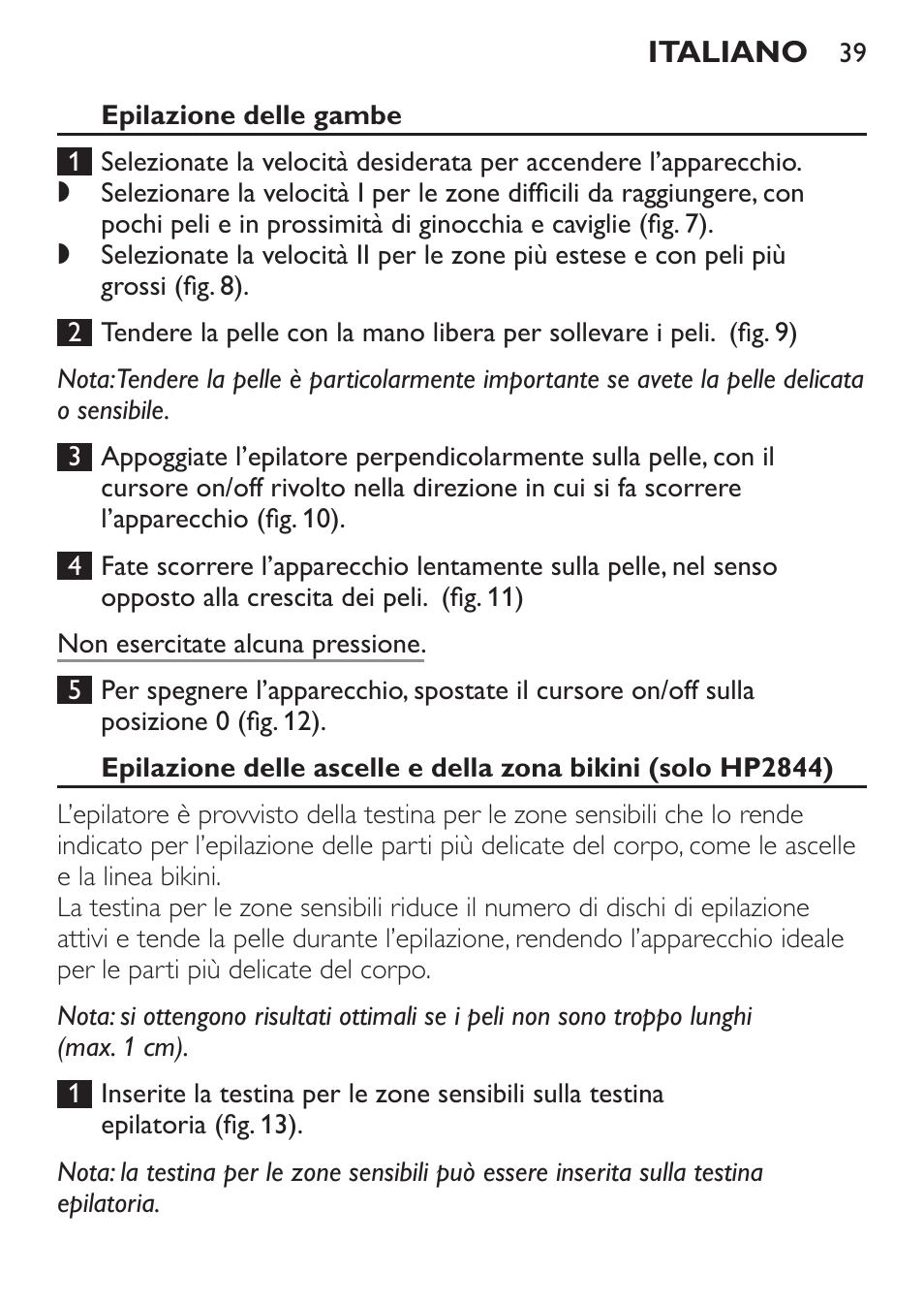 Epilazione delle gambe | Philips Epilierer User Manual | Page 39 / 64