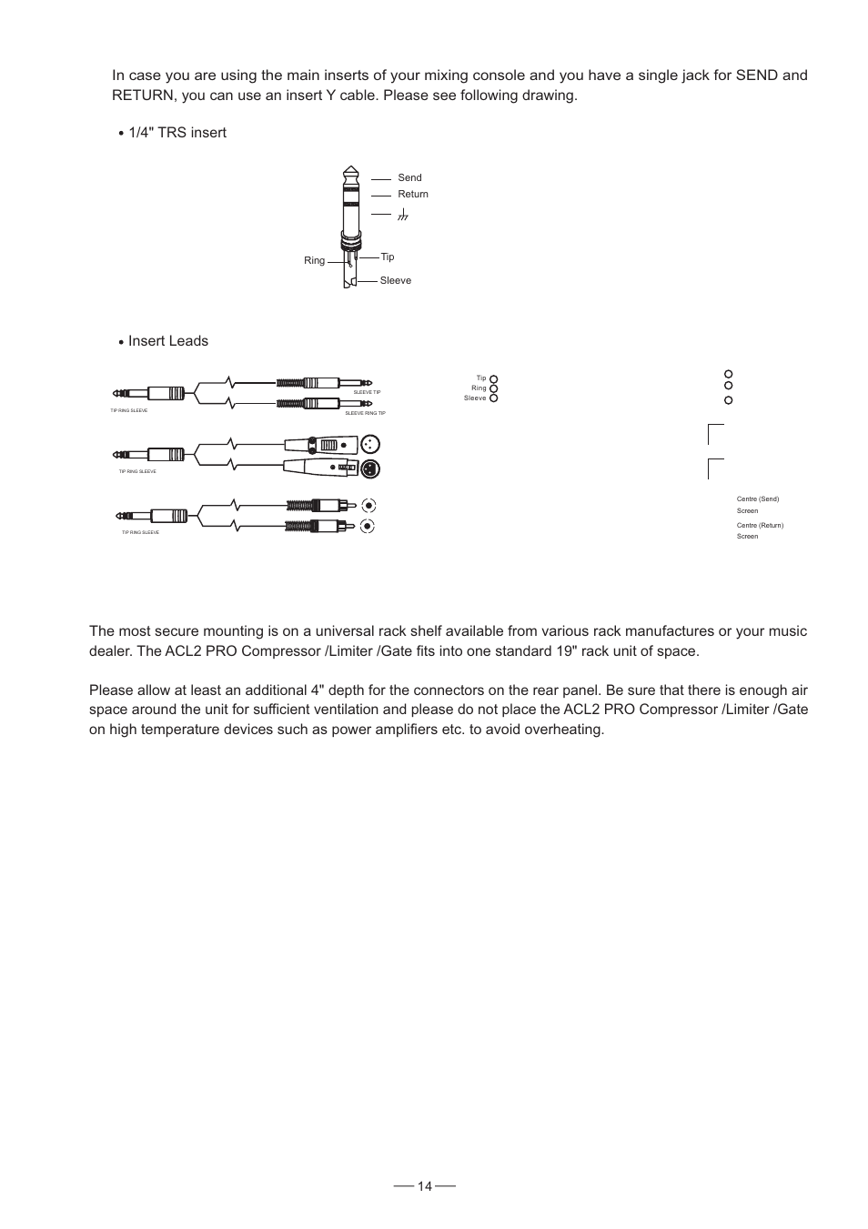 3 rack ounting m, 1/4" trs insert insert leads | Nilfisk-ALTO ACL2 Pro User Manual | Page 15 / 19