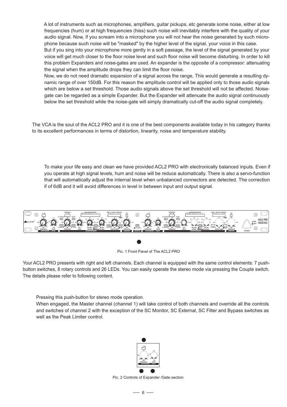 2 voltage controlled amplifier (vca), 3 inputs, Controls | Pic. 1 front anel of he acl2 pro p t, Acl2 pro | Nilfisk-ALTO ACL2 Pro User Manual | Page 7 / 19