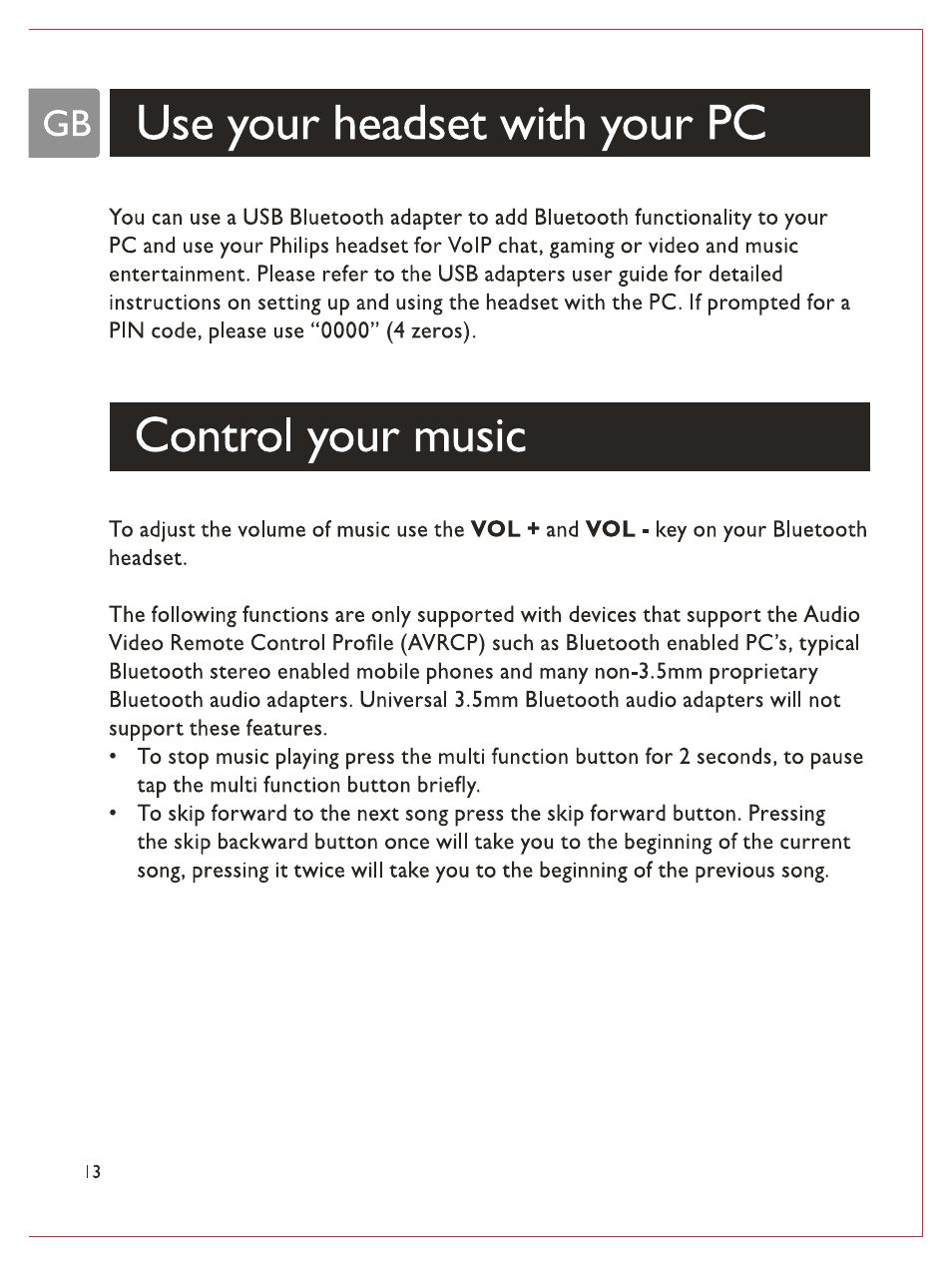 Use your headset with your pc, Control your music | Philips Bluetooth-Stereo-Headset User Manual | Page 15 / 107