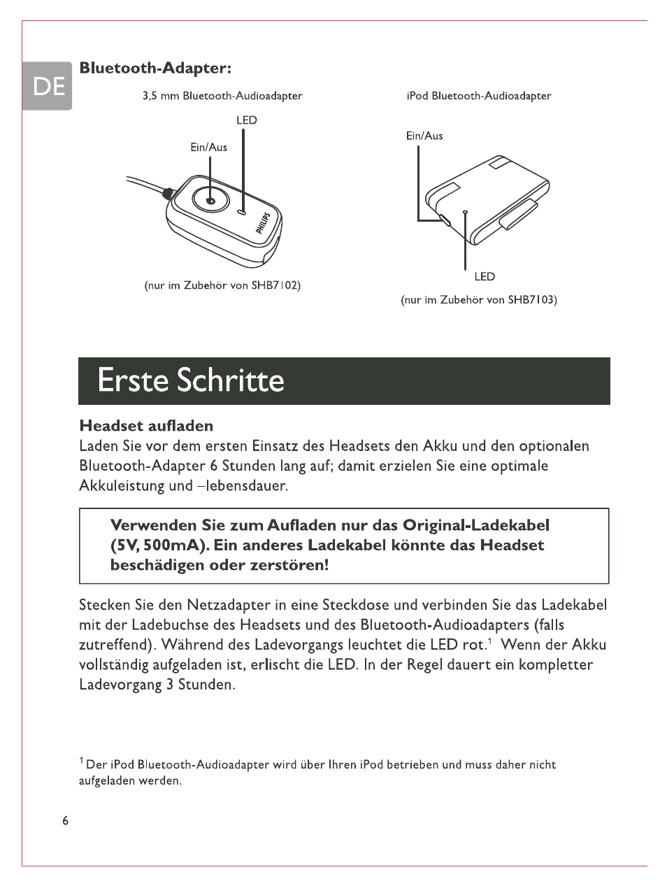 Erste schritte, Headset aufladen | Philips Bluetooth-Stereo-Headset User Manual | Page 25 / 107