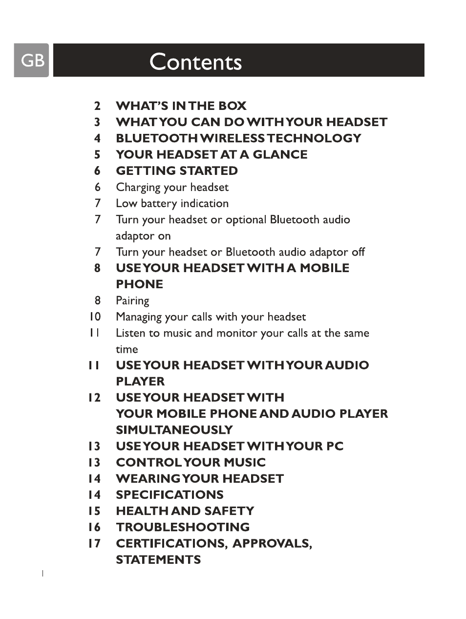 Philips Bluetooth-Stereo-Headset User Manual | Page 3 / 107