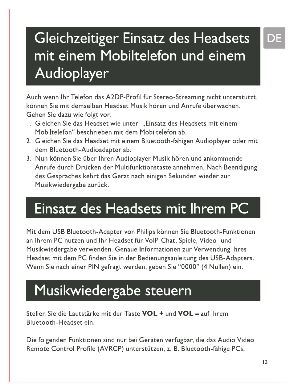 Einsatz des headsets mit ihrem pc, Musikwiedergabe steuern | Philips Bluetooth-Stereo-Headset User Manual | Page 32 / 107