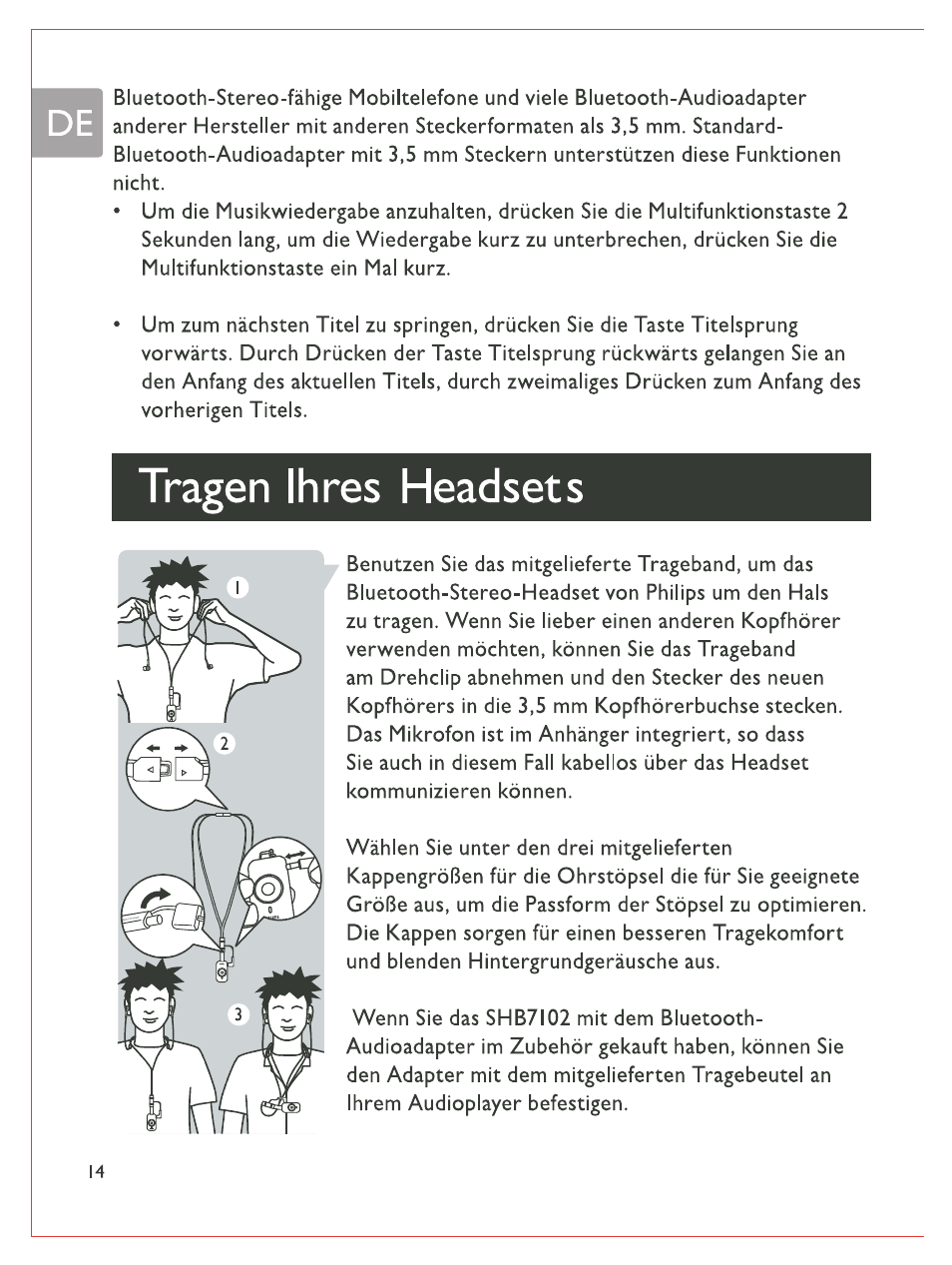 Tragen ihres headsets | Philips Bluetooth-Stereo-Headset User Manual | Page 33 / 107