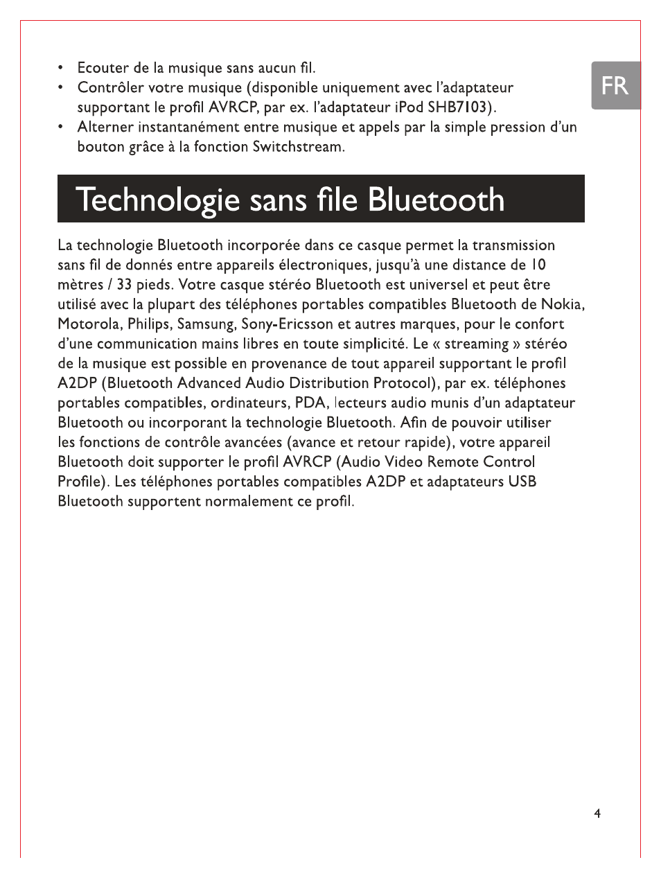 Technologie sans file bluetooth | Philips Bluetooth-Stereo-Headset User Manual | Page 40 / 107