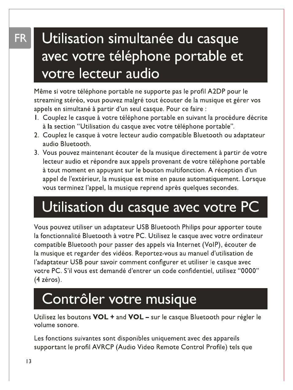 Utilisation du casque avec votre pc, Contrôler votre musique | Philips Bluetooth-Stereo-Headset User Manual | Page 49 / 107