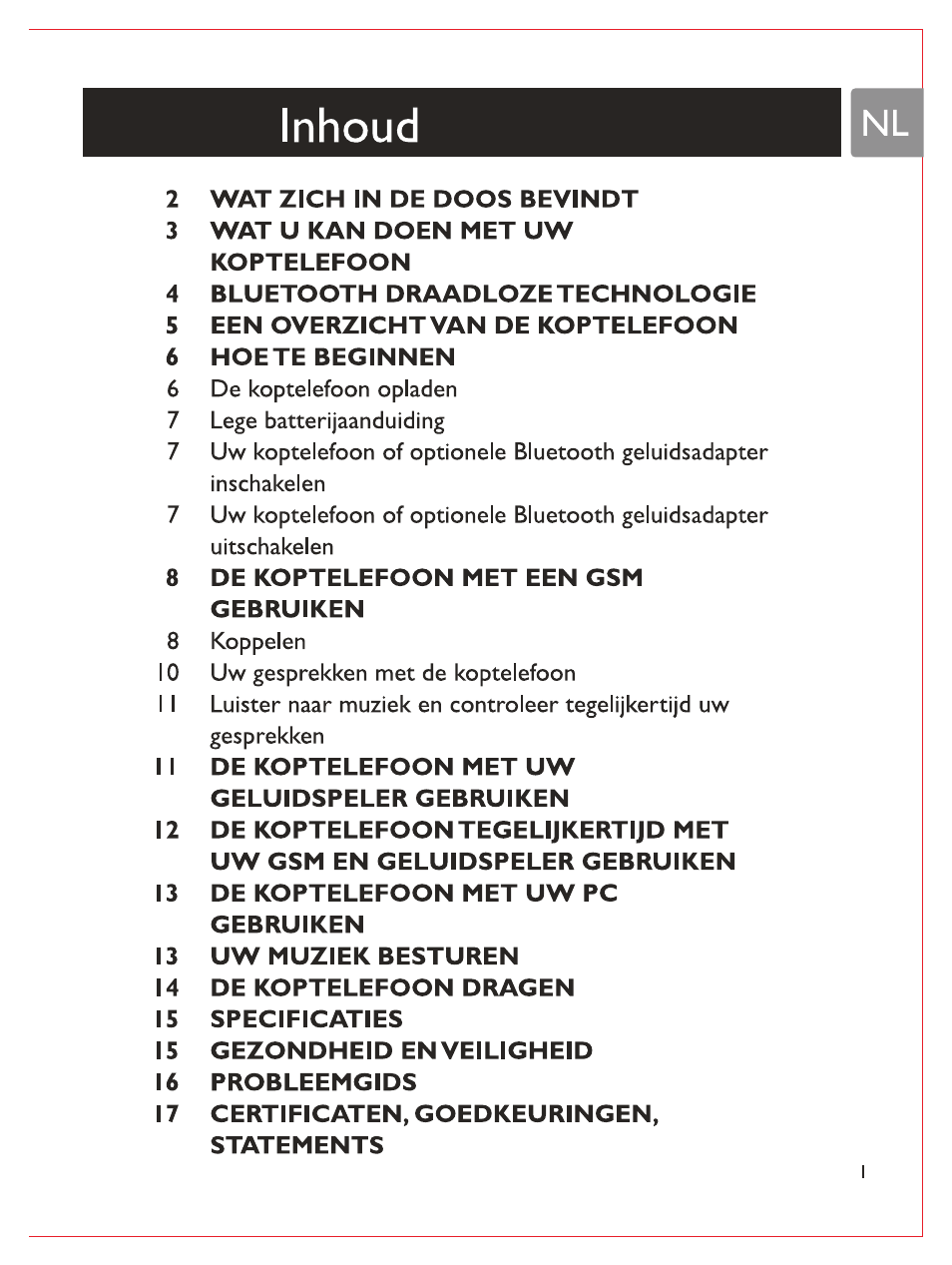 Inhoud | Philips Bluetooth-Stereo-Headset User Manual | Page 54 / 107