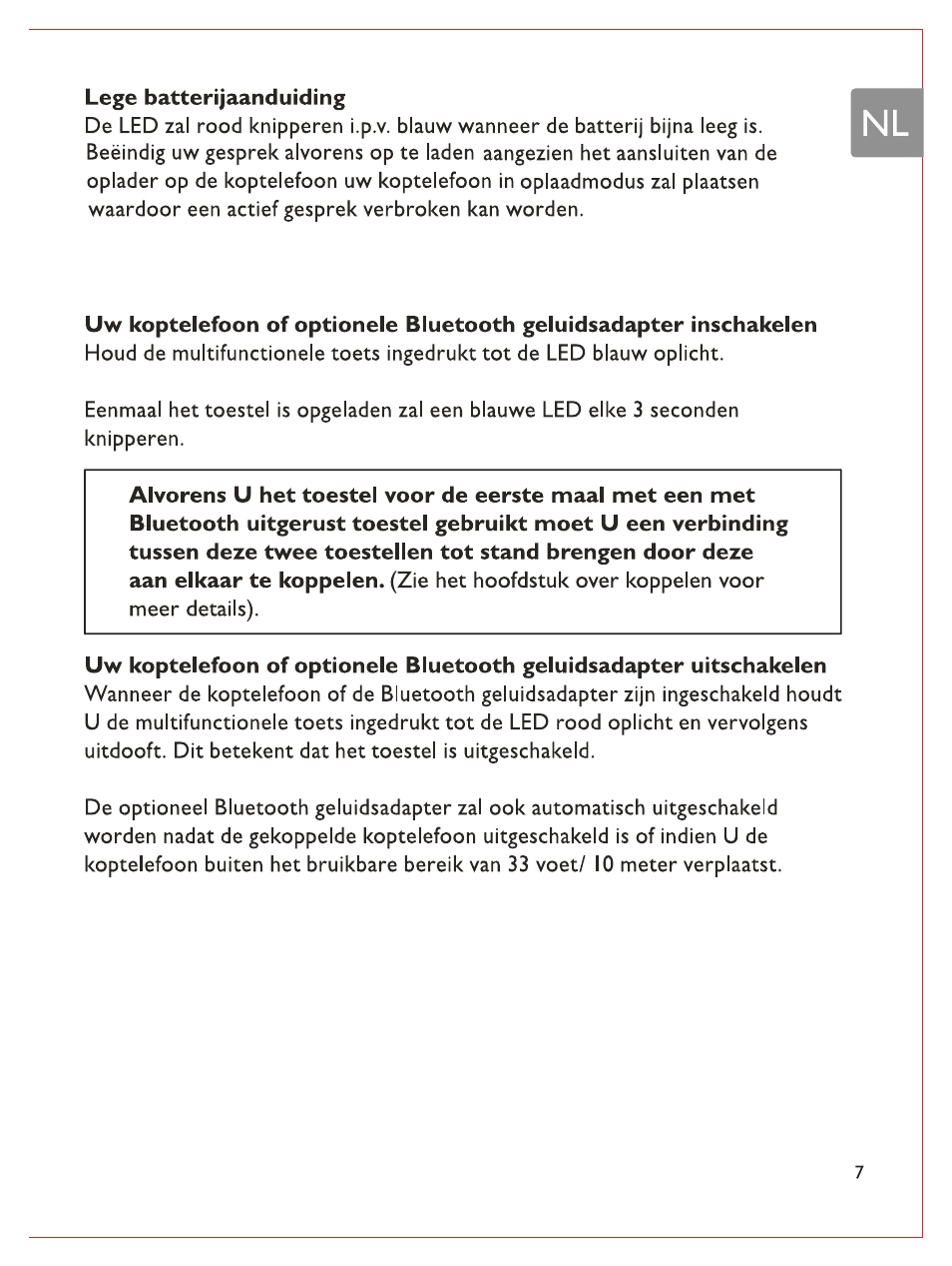 Lege batterijaanduiding | Philips Bluetooth-Stereo-Headset User Manual | Page 60 / 107