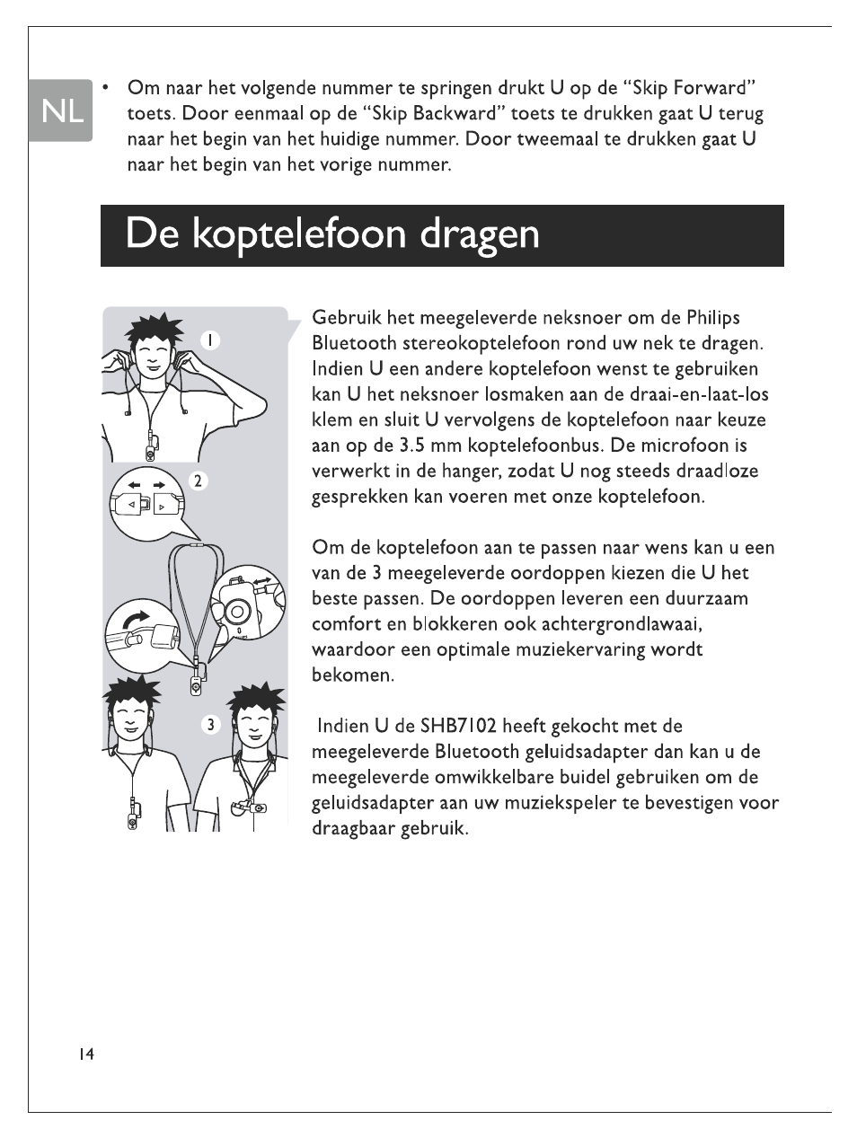 De koptelefoon dragen | Philips Bluetooth-Stereo-Headset User Manual | Page 67 / 107