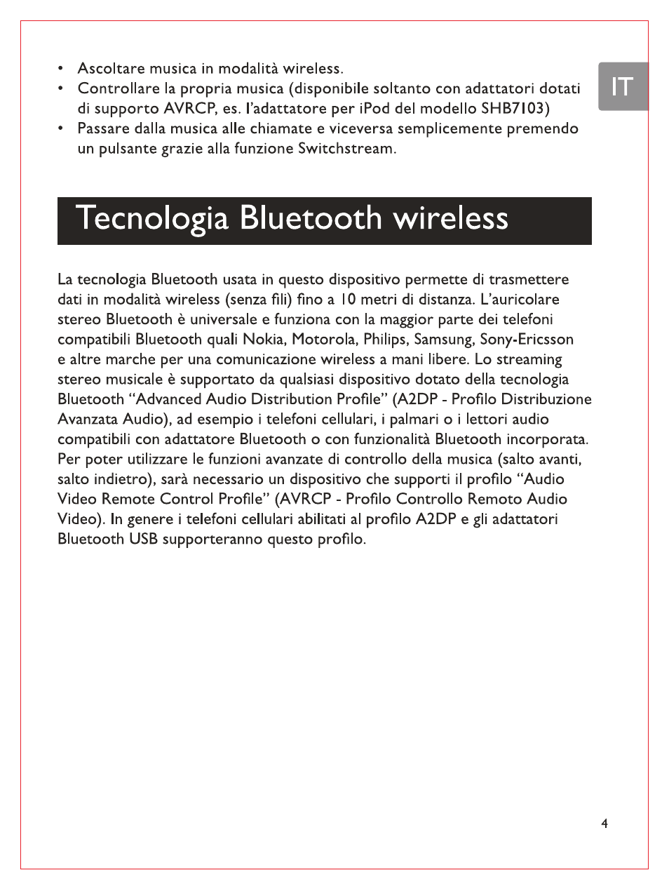 Tecnologia bluetooth wireless | Philips Bluetooth-Stereo-Headset User Manual | Page 74 / 107