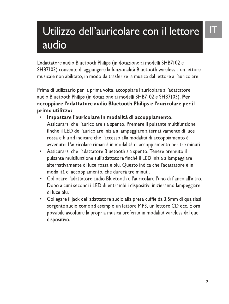 Utilizzo deh’auricolare con il lettore | it audio | Philips Bluetooth-Stereo-Headset User Manual | Page 82 / 107