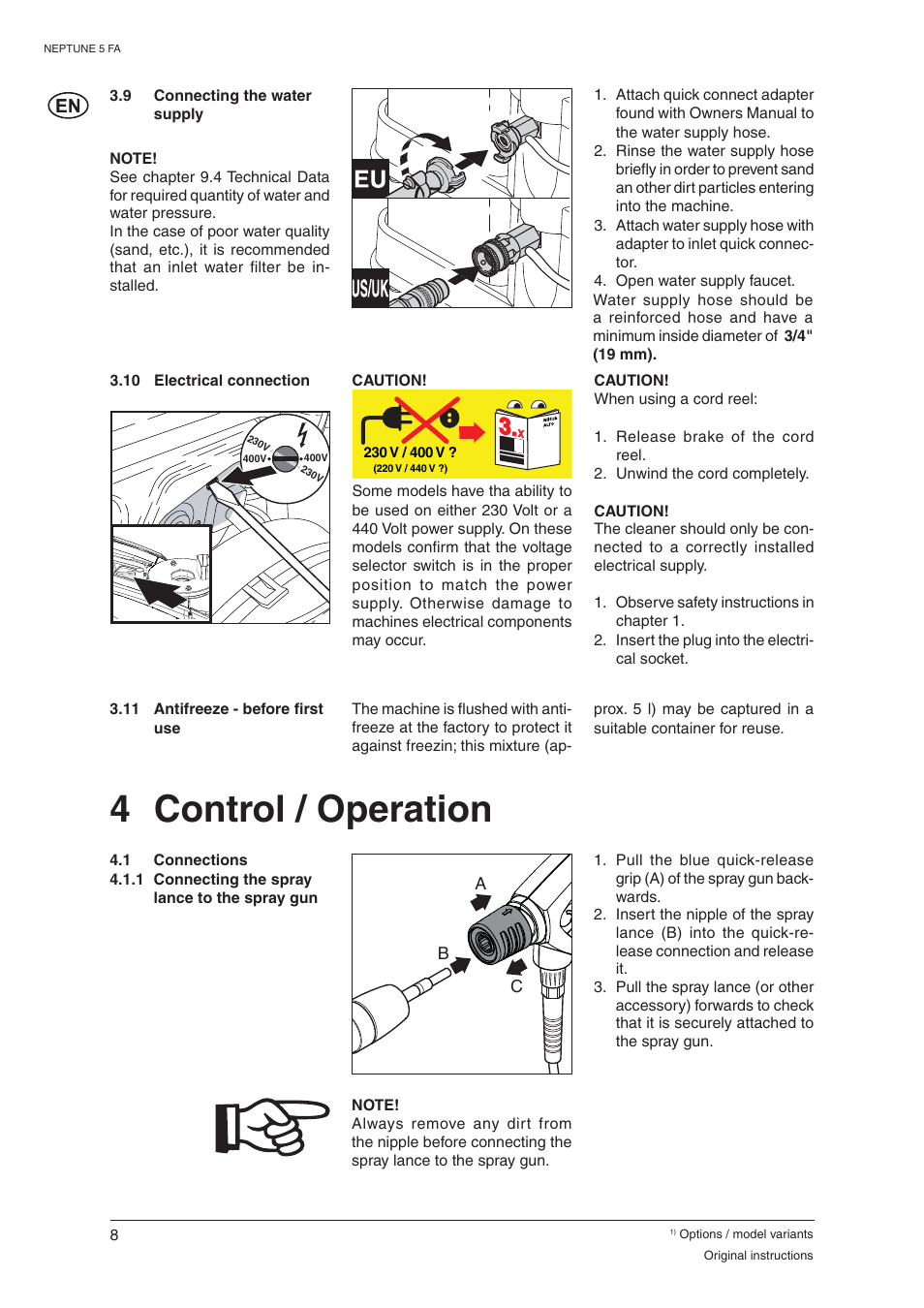 4 control / operation | Nilfisk-ALTO NEPTUNE 5 FA 107400337 C User Manual | Page 10 / 24