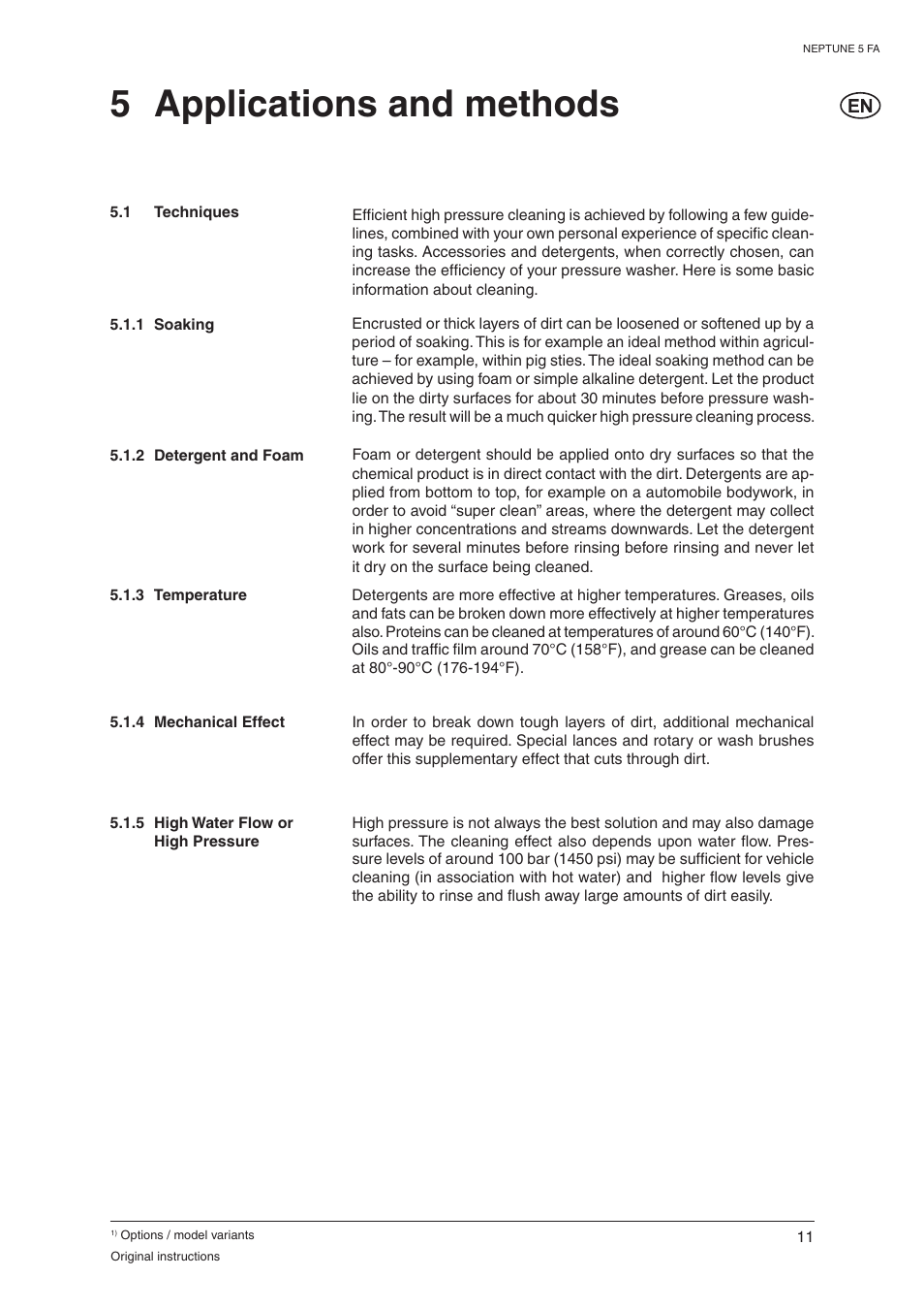 5 applications and methods | Nilfisk-ALTO NEPTUNE 5 FA 107400337 C User Manual | Page 13 / 24