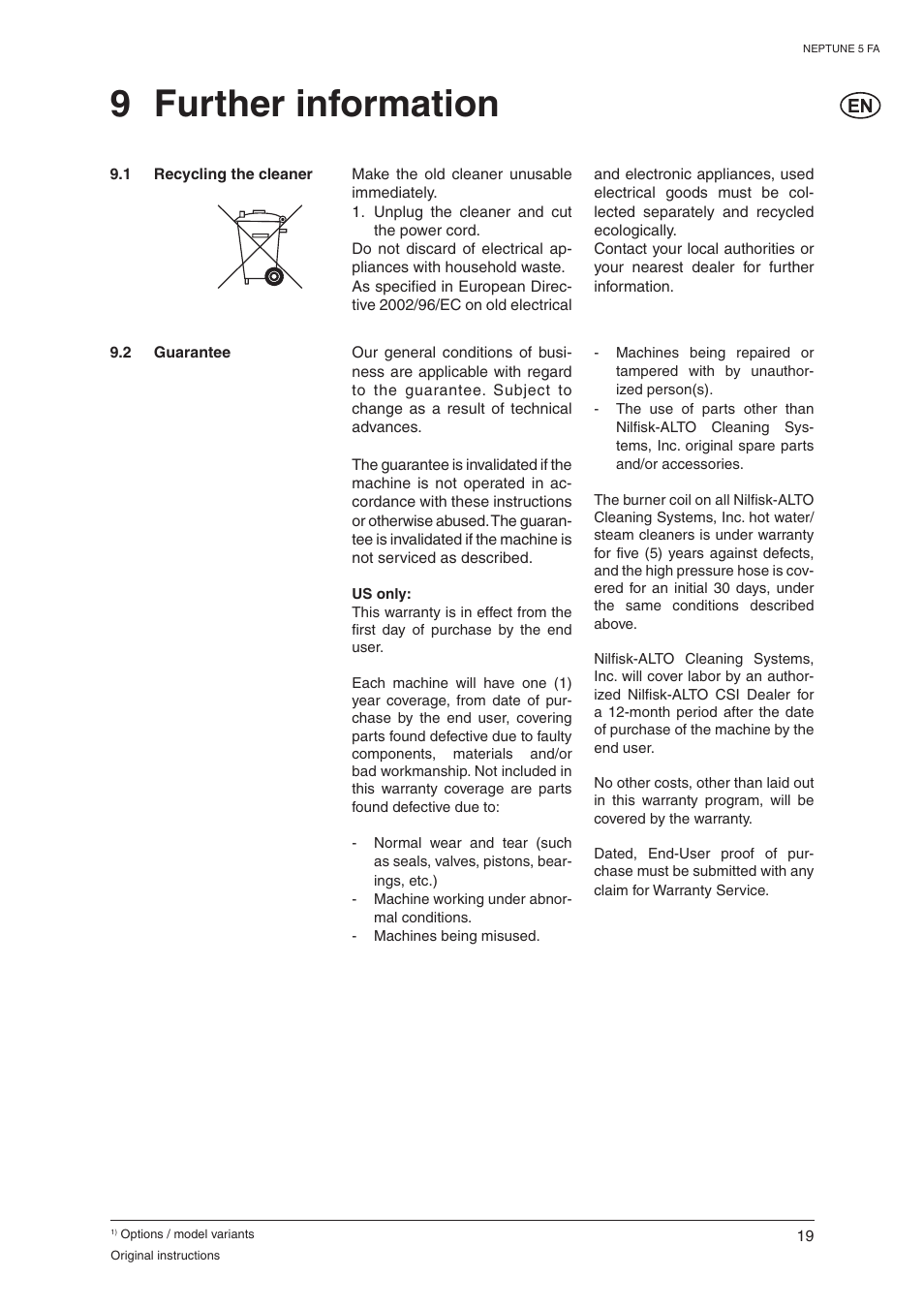 9 further information | Nilfisk-ALTO NEPTUNE 5 FA 107400337 C User Manual | Page 21 / 24