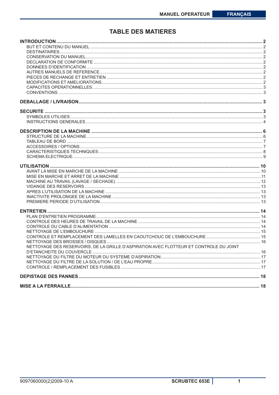 Table des matieres | Nilfisk-ALTO SCRUBTEC 653E User Manual | Page 21 / 76