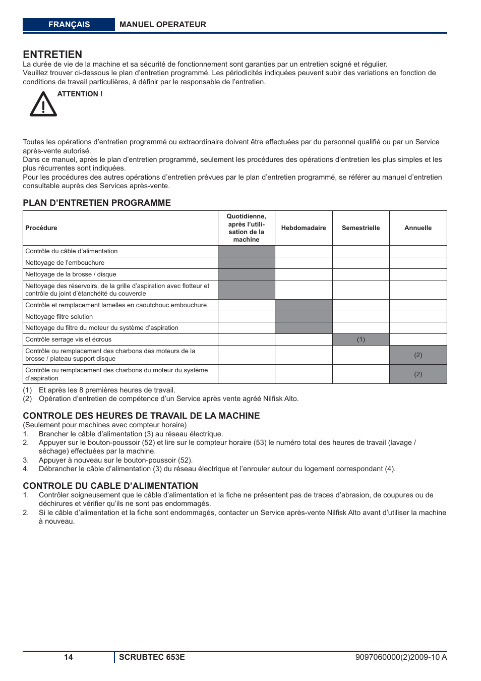 Entretien | Nilfisk-ALTO SCRUBTEC 653E User Manual | Page 34 / 76