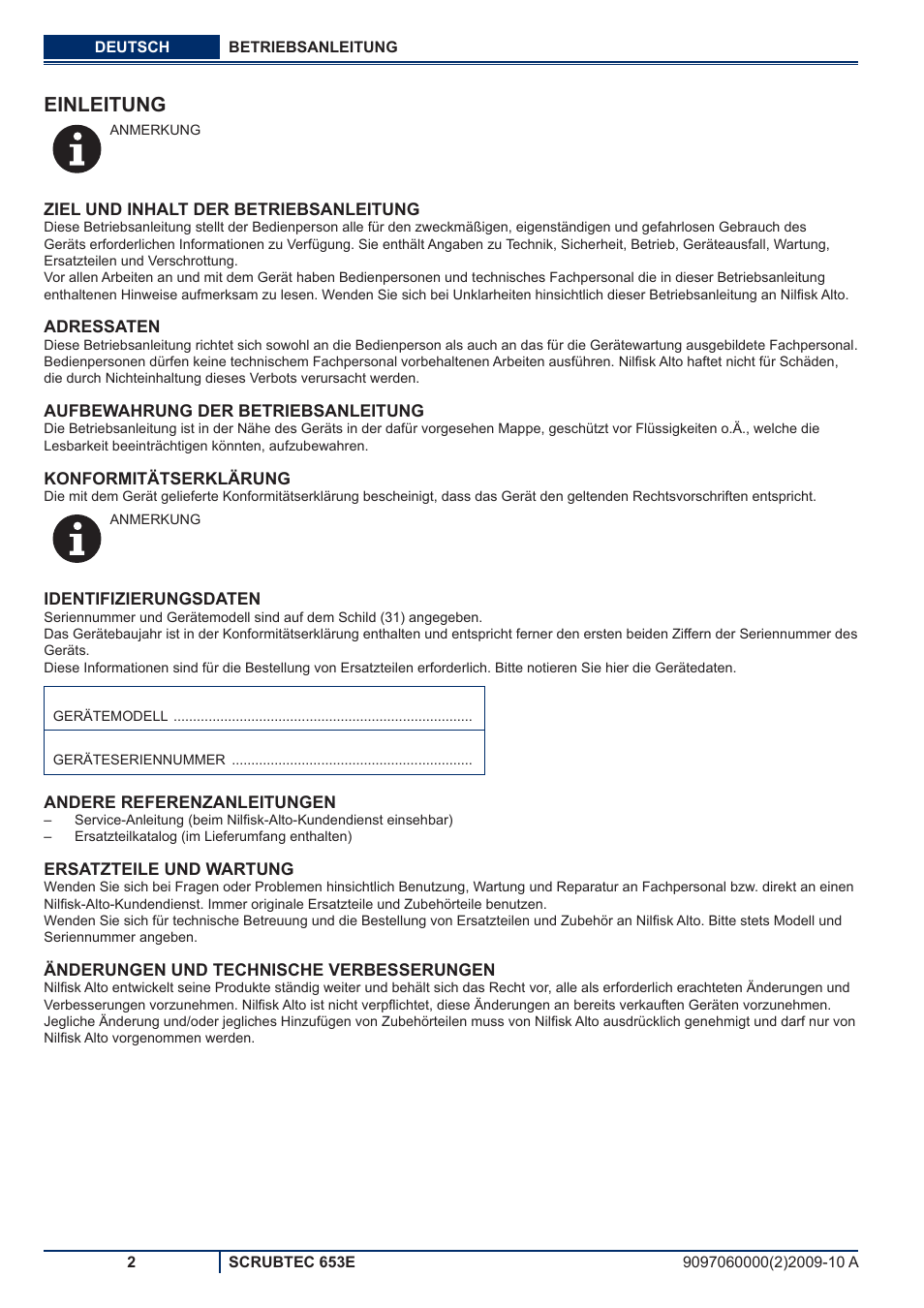 Einleitung | Nilfisk-ALTO SCRUBTEC 653E User Manual | Page 4 / 76