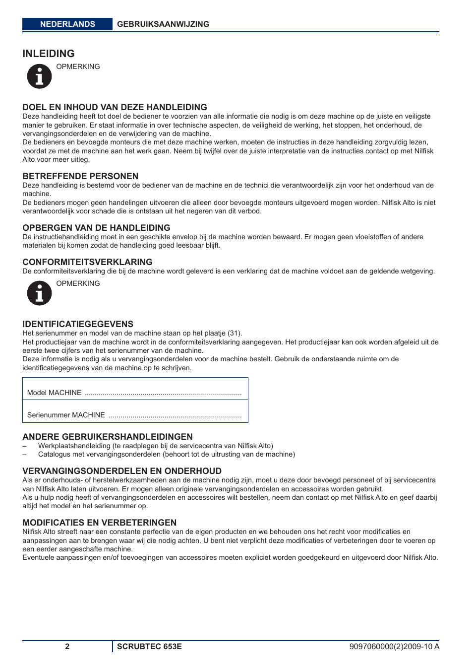 Inleiding | Nilfisk-ALTO SCRUBTEC 653E User Manual | Page 58 / 76