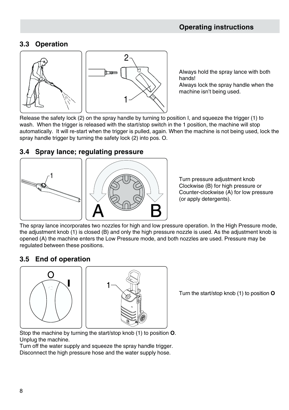 Operation, Spray lance; regulating pressure, End of operation | Nilfisk-ALTO Kew 30CA COMPACT I User Manual | Page 9 / 14