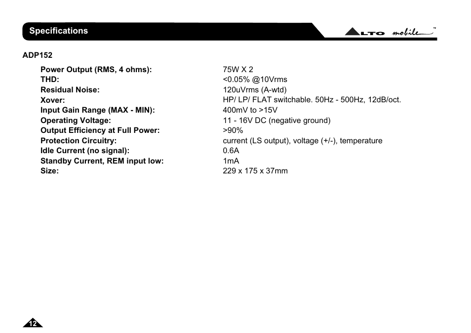 Specifications | Nilfisk-ALTO ADP102 User Manual | Page 13 / 14