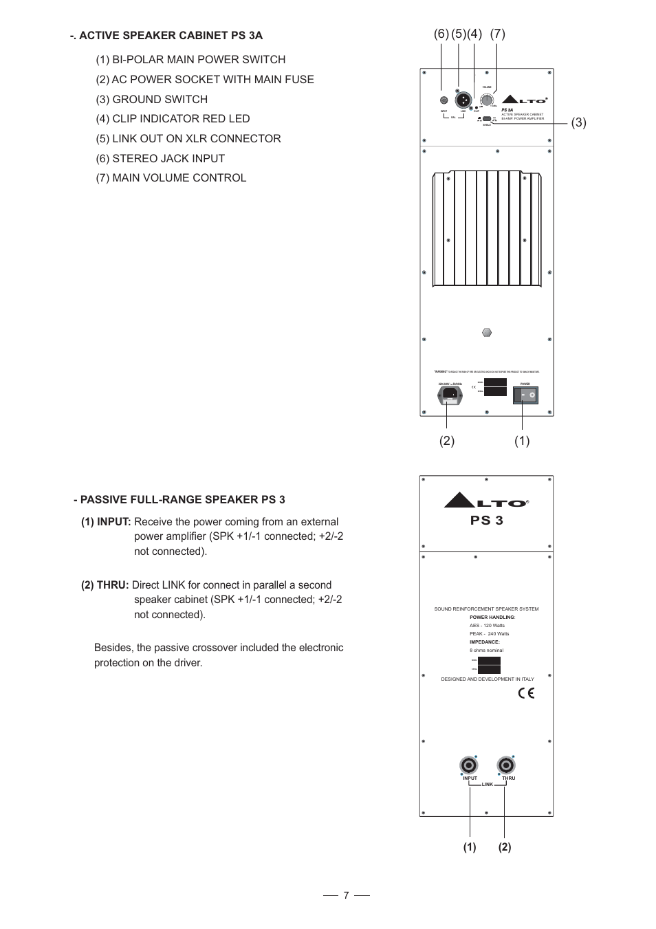 Ps 3, Active speaker cabinet ps 3a, Use only with a 250v fuse | Nilfisk-ALTO PS Series User Manual | Page 8 / 11