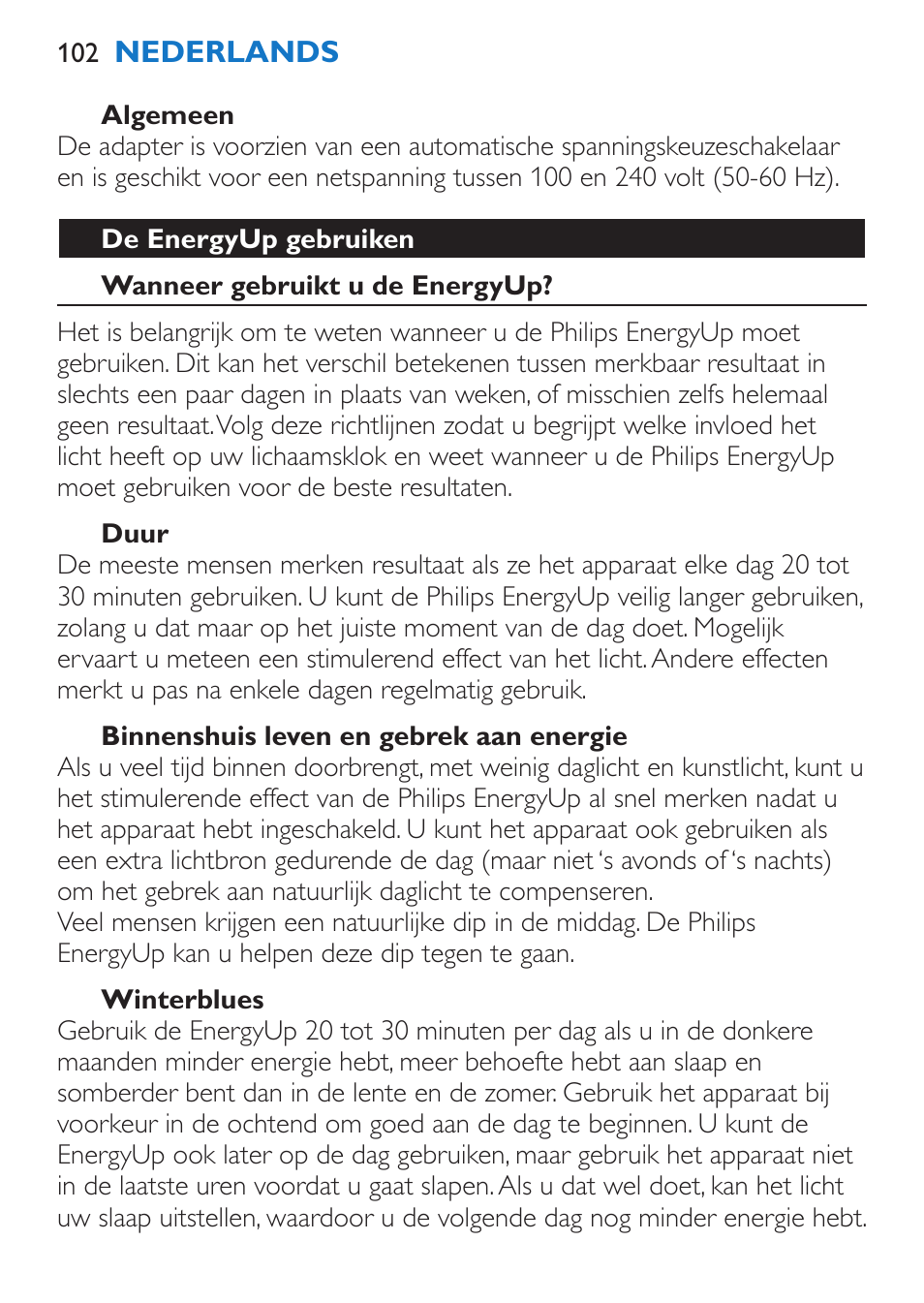 Philips EnergyUp EnergyLight User Manual | Page 102 / 144