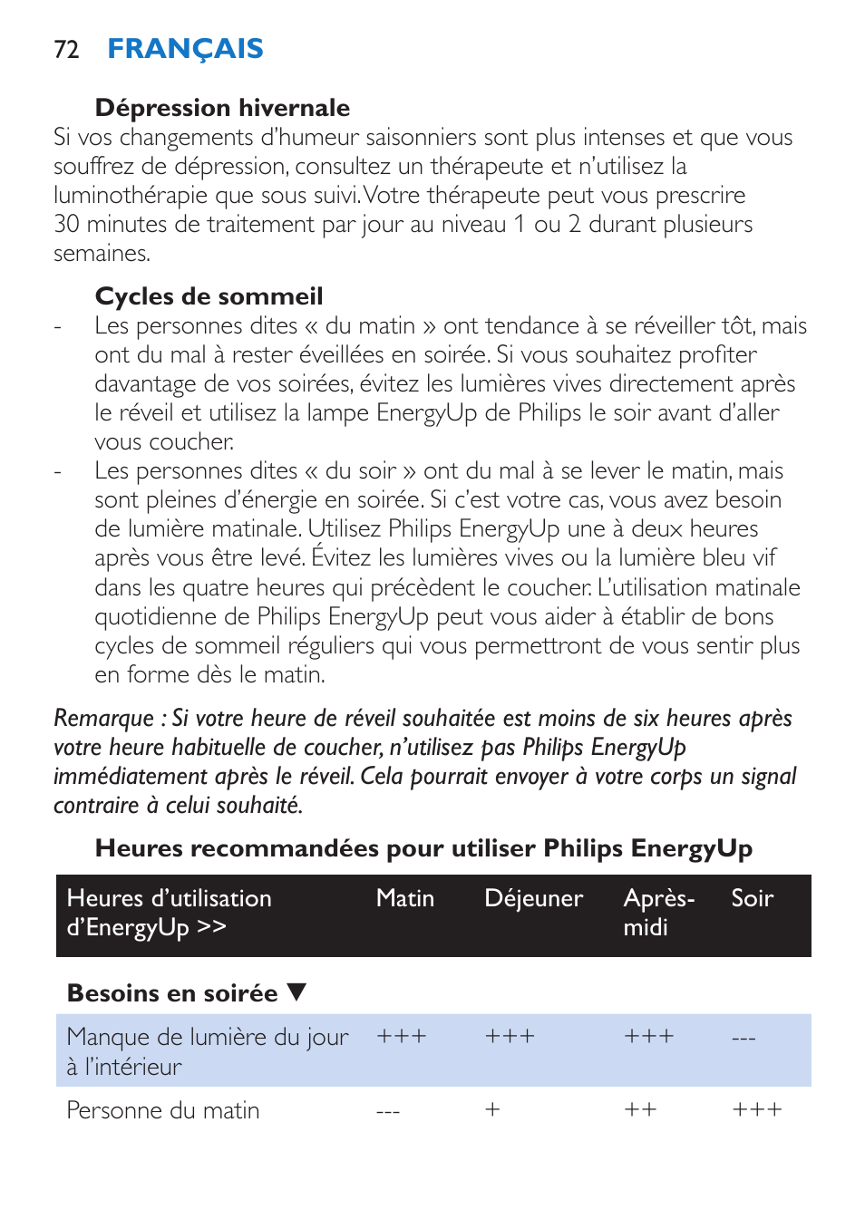 Philips EnergyUp EnergyLight User Manual | Page 72 / 144