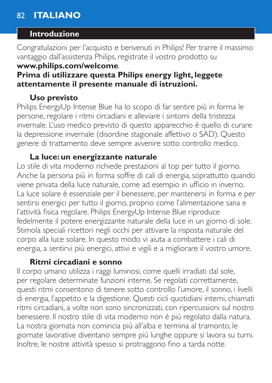 Italiano | Philips EnergyUp EnergyLight User Manual | Page 82 / 144