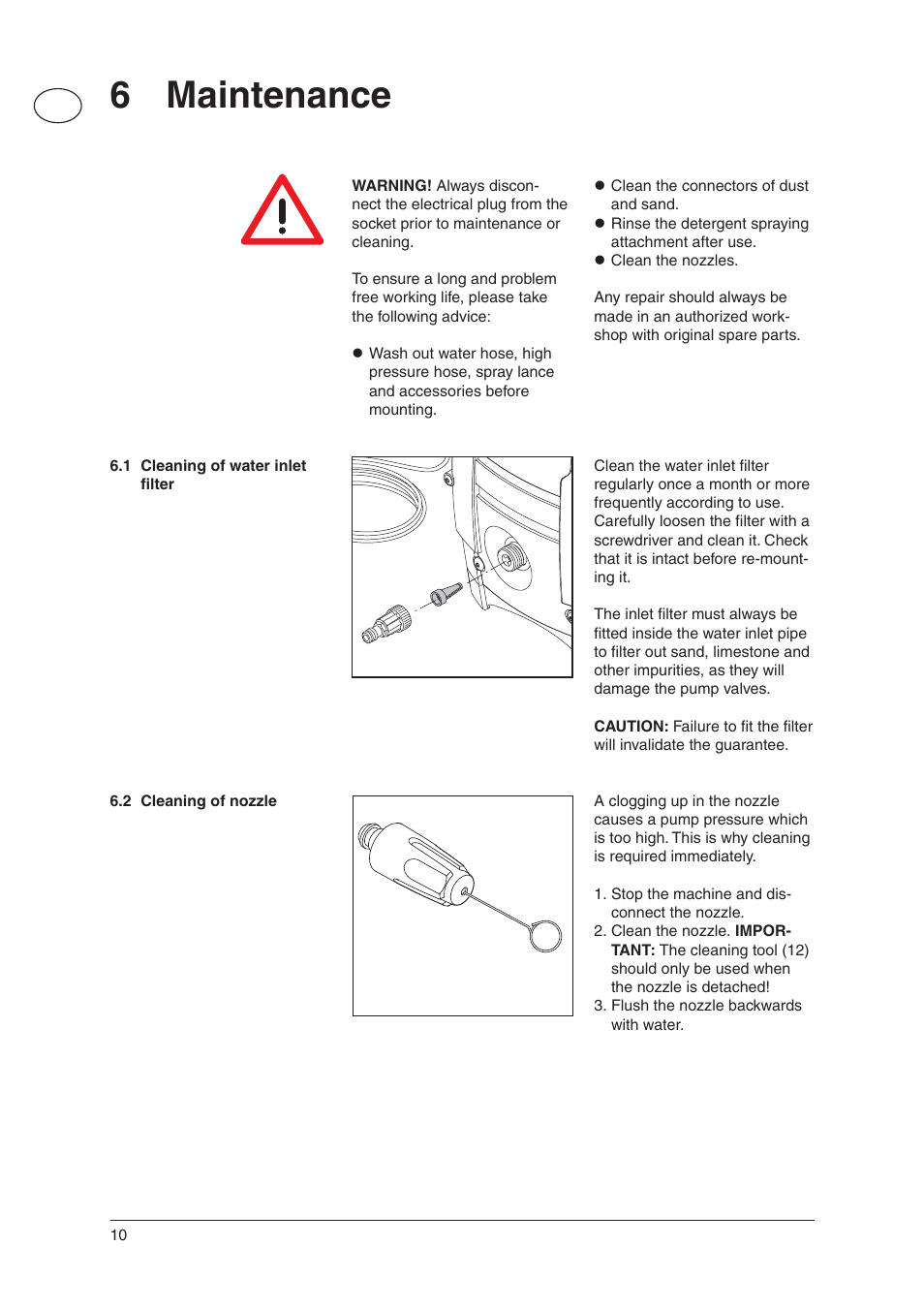 6 maintenance | Nilfisk-ALTO C 105.5 User Manual | Page 10 / 17