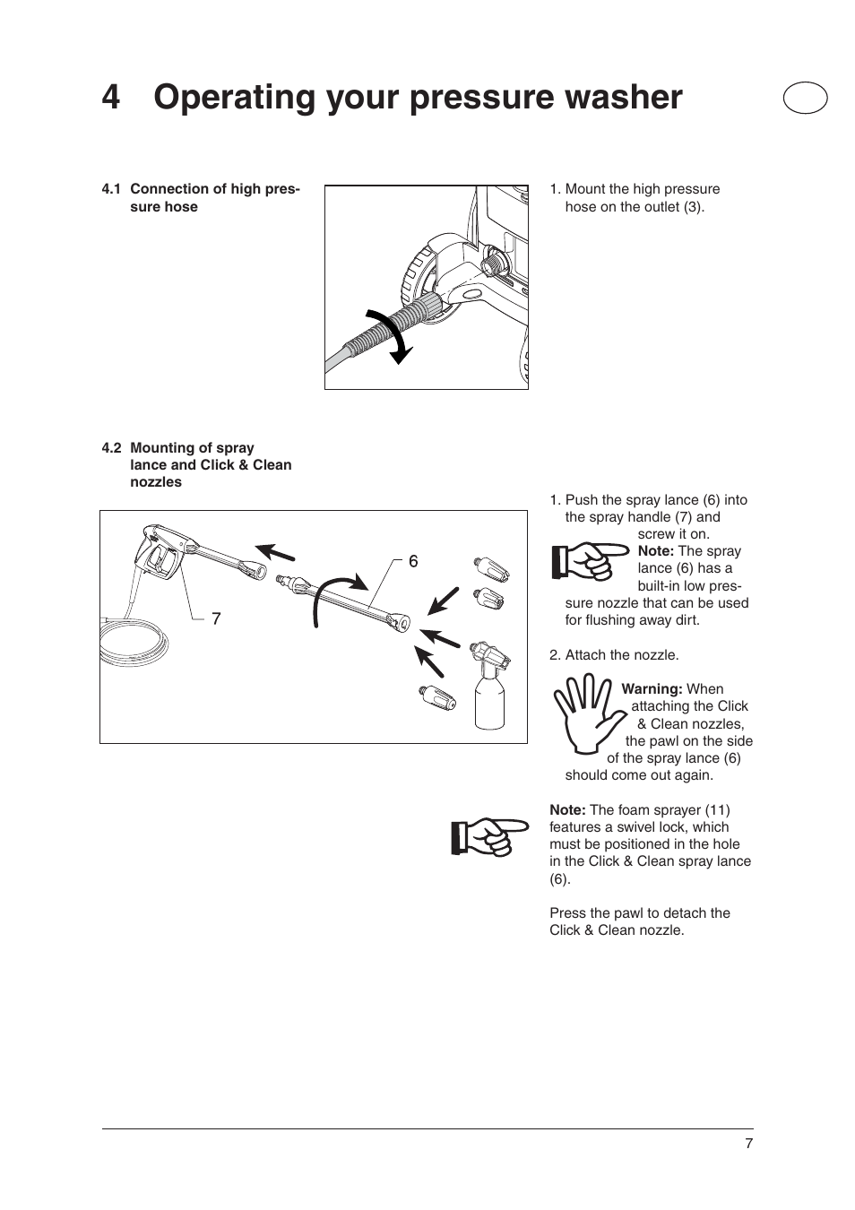 4 operating your pressure washer | Nilfisk-ALTO C 105.5 User Manual | Page 7 / 17