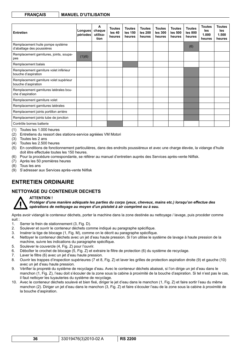 Entretien ordinaire, Nettoyage du conteneur dechets | Nilfisk-ALTO RS 2200 User Manual | Page 108 / 224