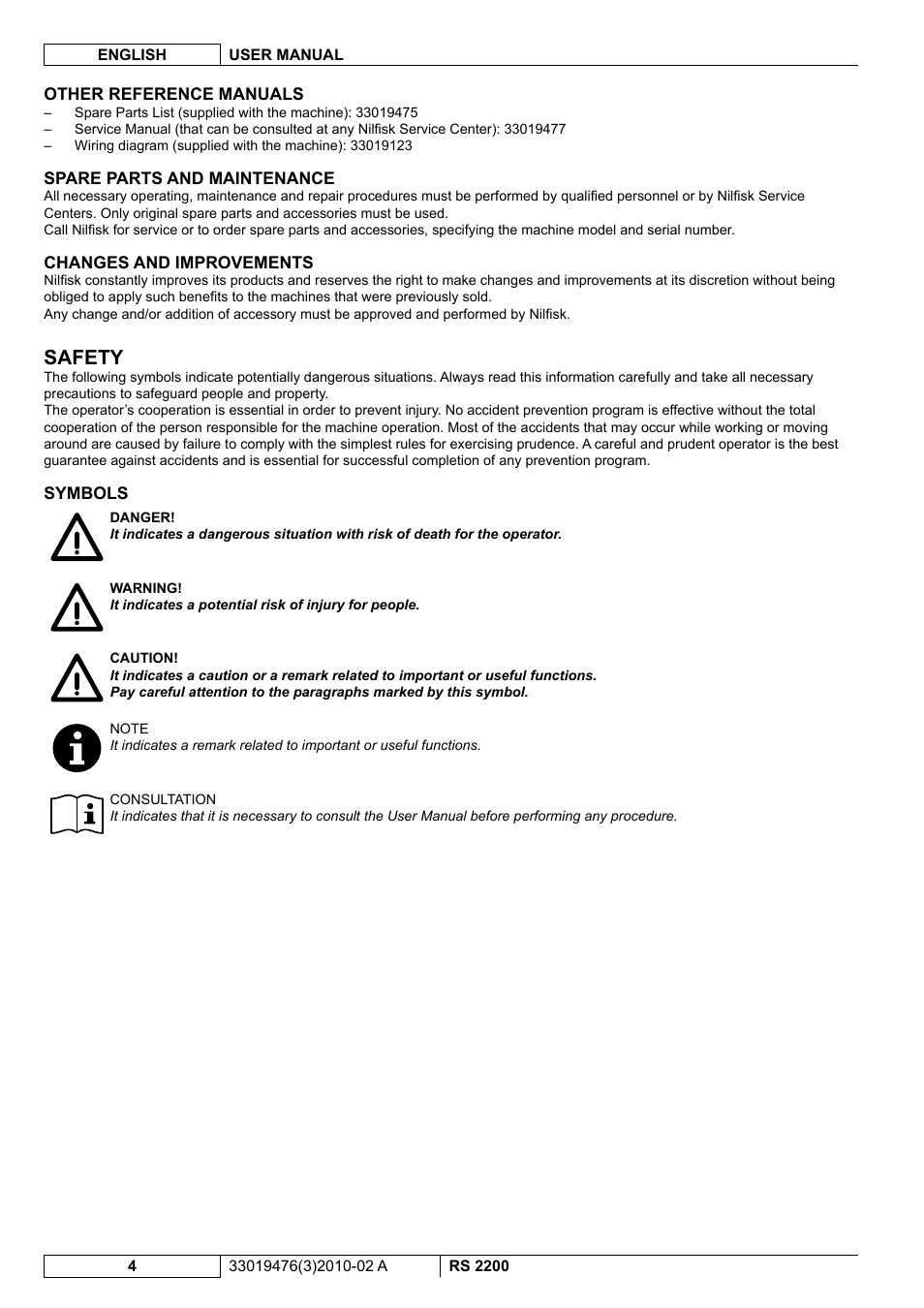 Safety | Nilfisk-ALTO RS 2200 User Manual | Page 126 / 224