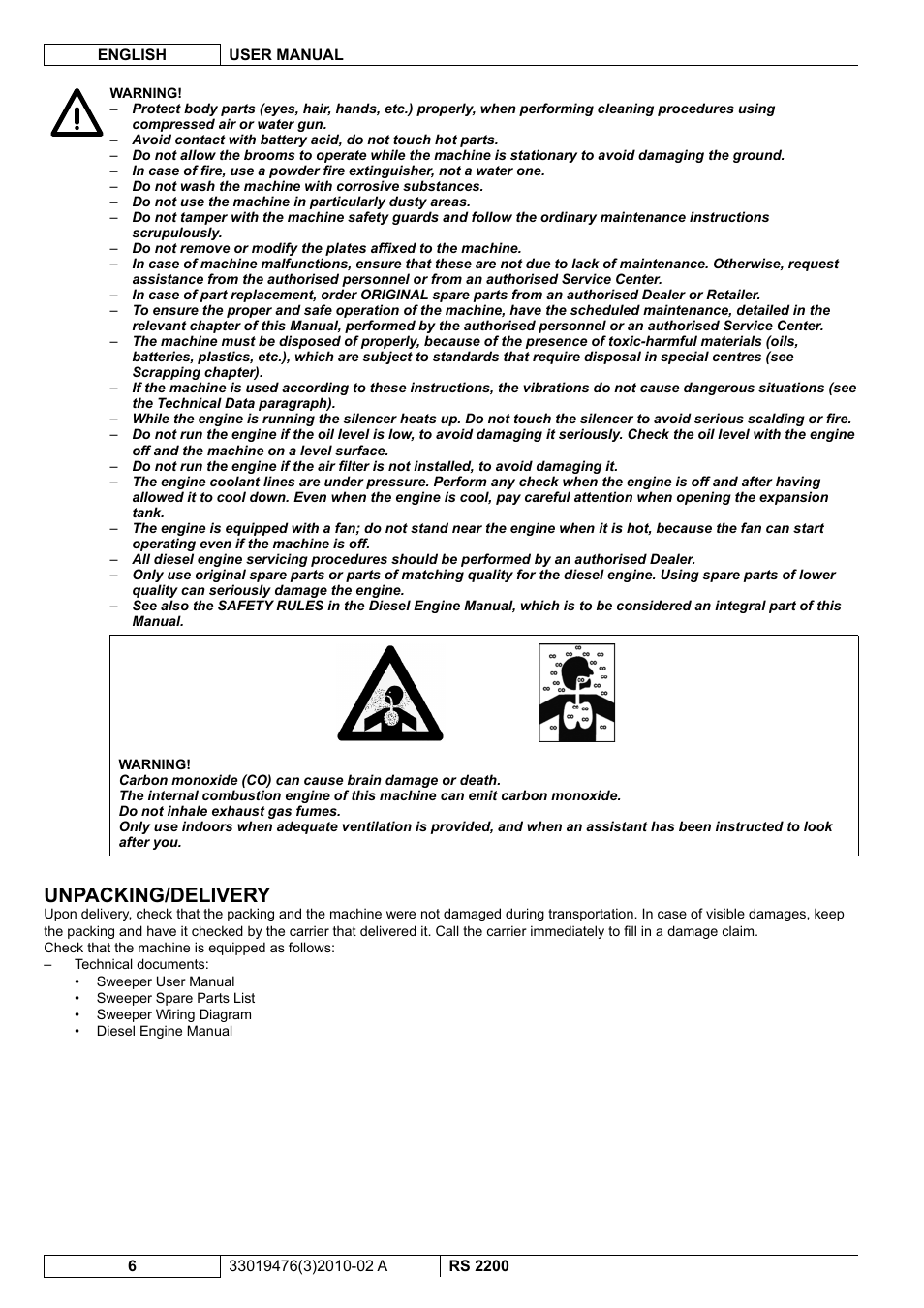 Unpacking/delivery | Nilfisk-ALTO RS 2200 User Manual | Page 128 / 224