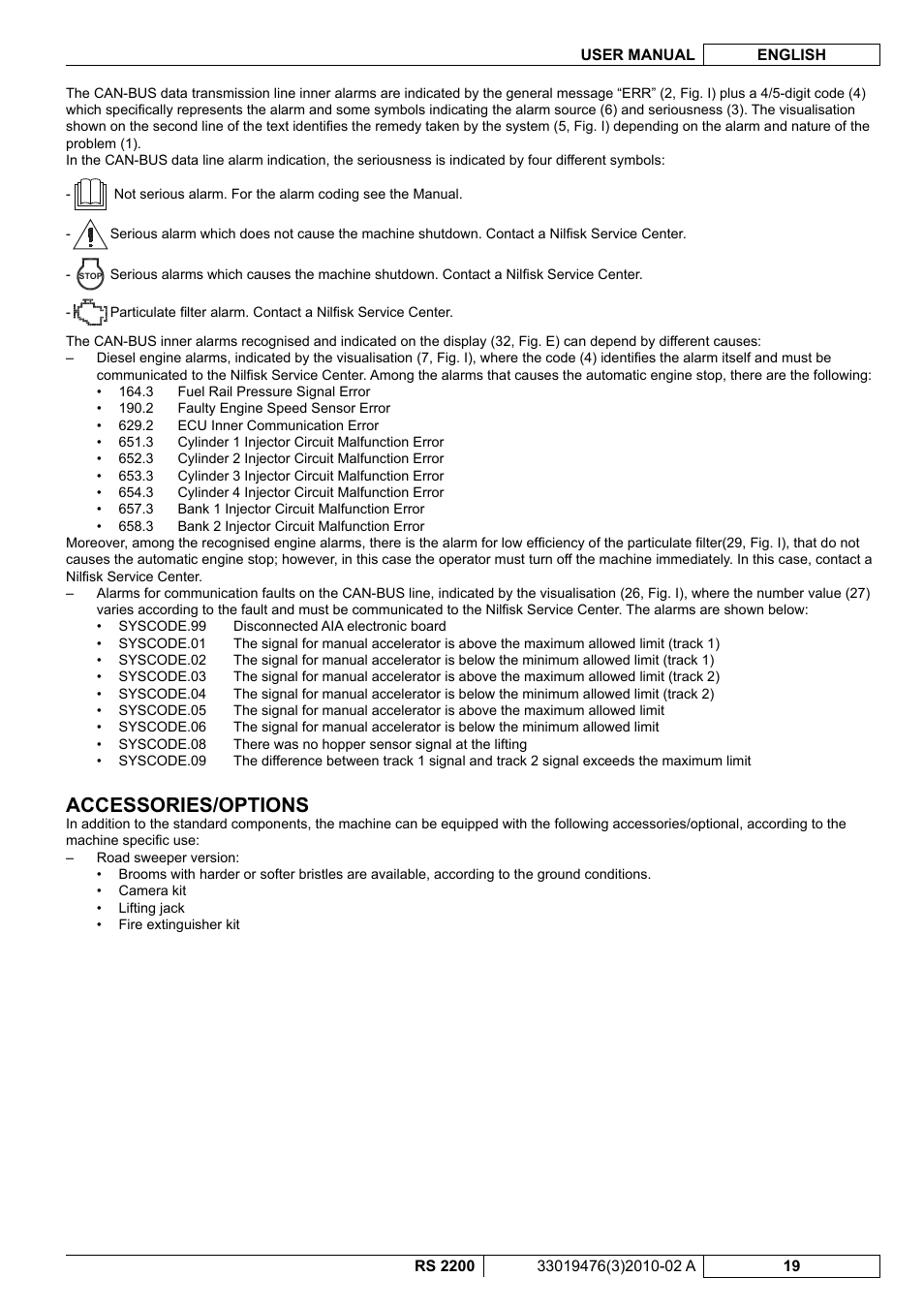 Accessories/options | Nilfisk-ALTO RS 2200 User Manual | Page 141 / 224