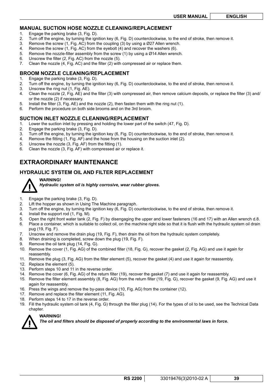 Extraordinary maintenance | Nilfisk-ALTO RS 2200 User Manual | Page 161 / 224