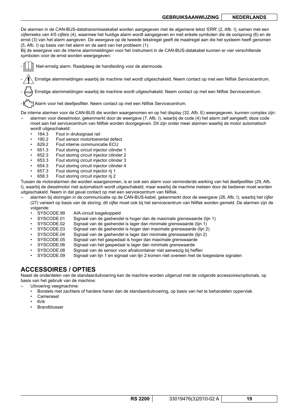 Accessoires / opties | Nilfisk-ALTO RS 2200 User Manual | Page 191 / 224
