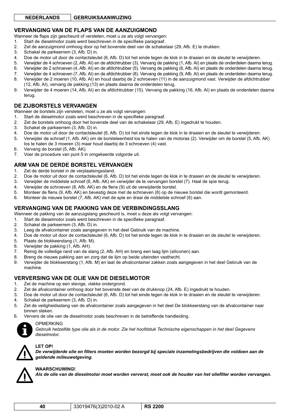 Nilfisk-ALTO RS 2200 User Manual | Page 212 / 224