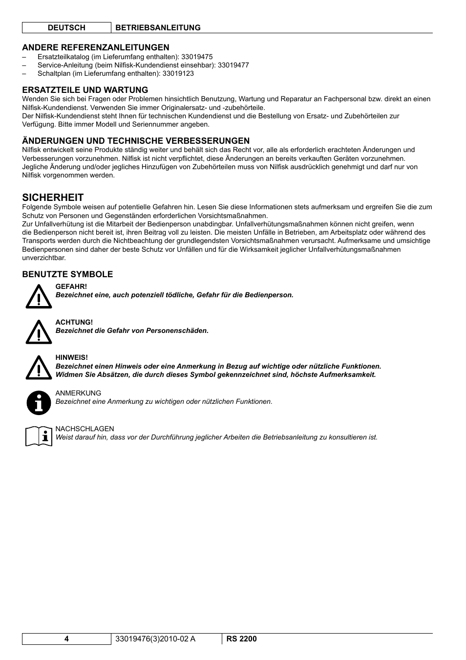 Sicherheit | Nilfisk-ALTO RS 2200 User Manual | Page 26 / 224