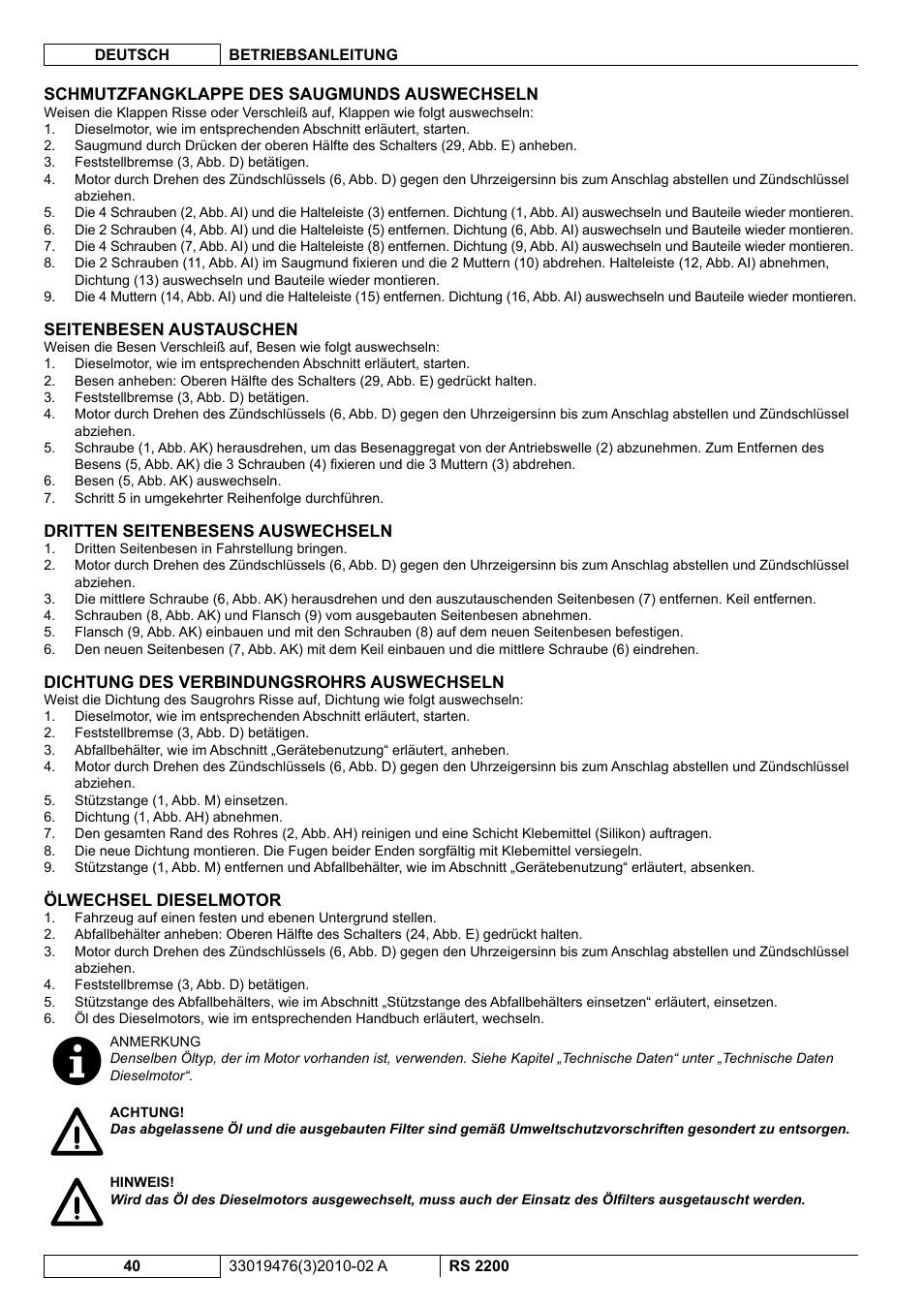 Nilfisk-ALTO RS 2200 User Manual | Page 62 / 224