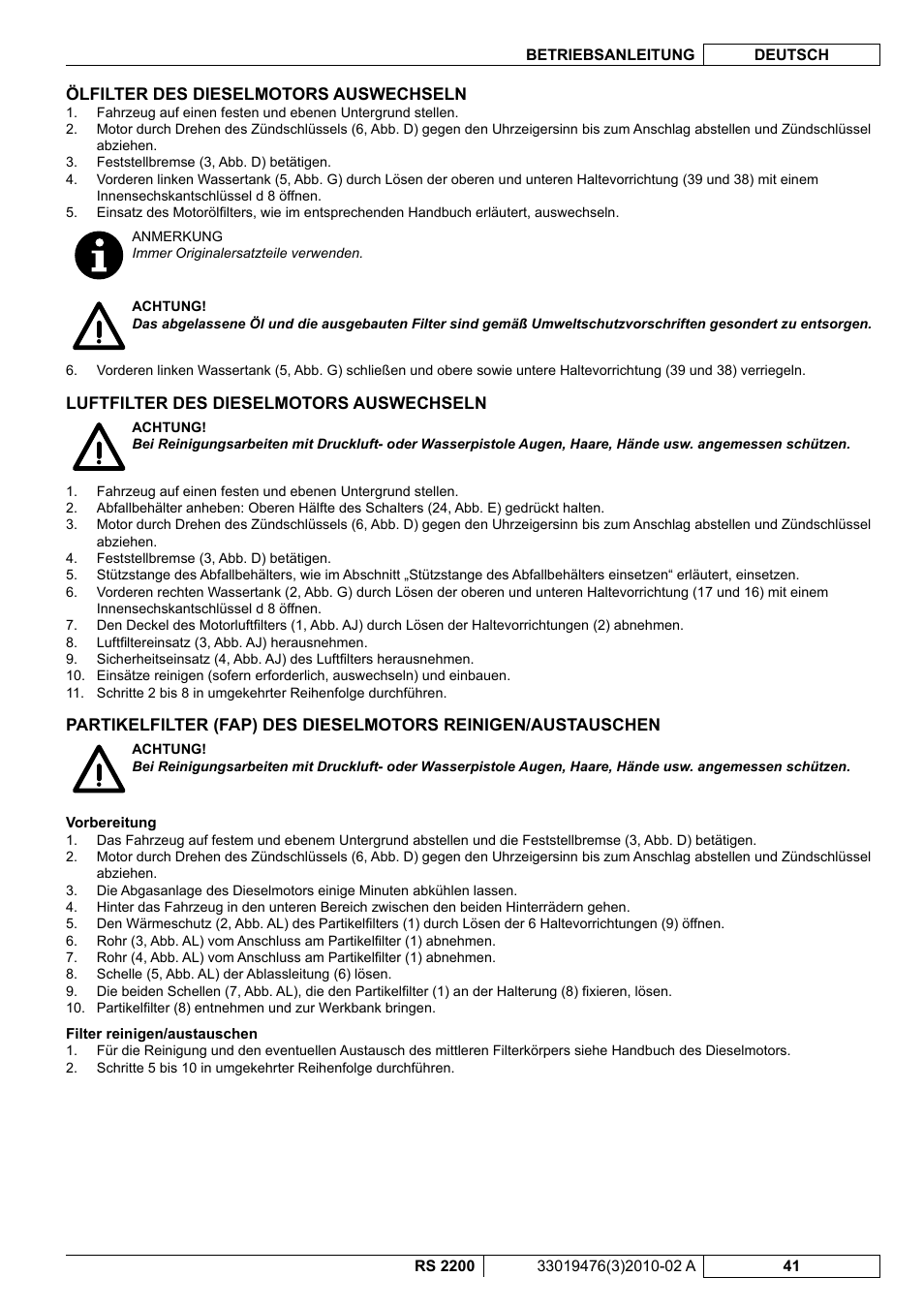 Nilfisk-ALTO RS 2200 User Manual | Page 63 / 224