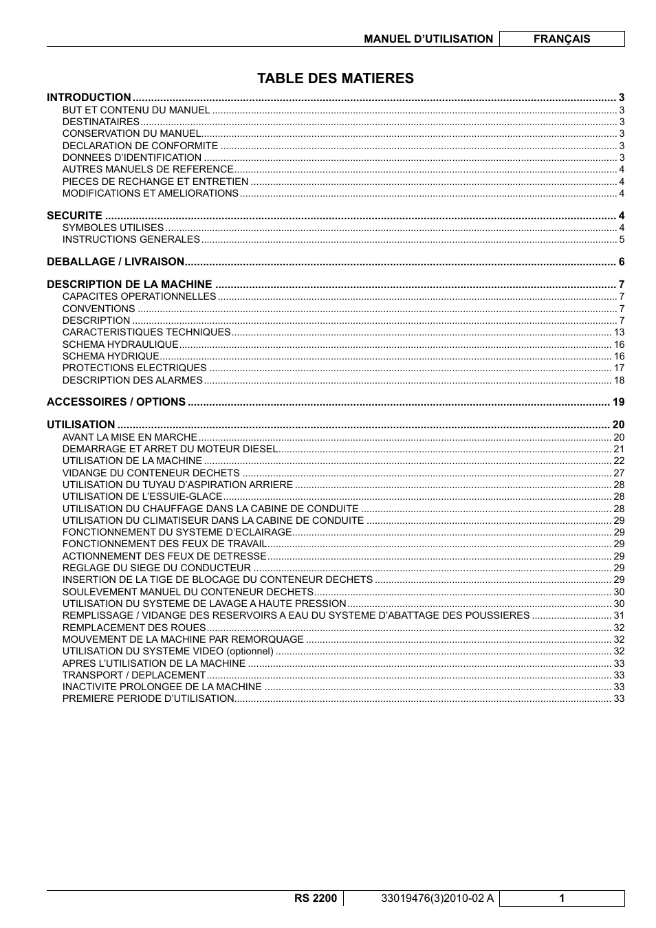 Table des matieres | Nilfisk-ALTO RS 2200 User Manual | Page 73 / 224