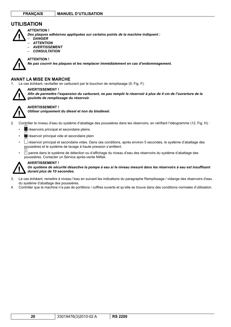 Utilisation | Nilfisk-ALTO RS 2200 User Manual | Page 92 / 224