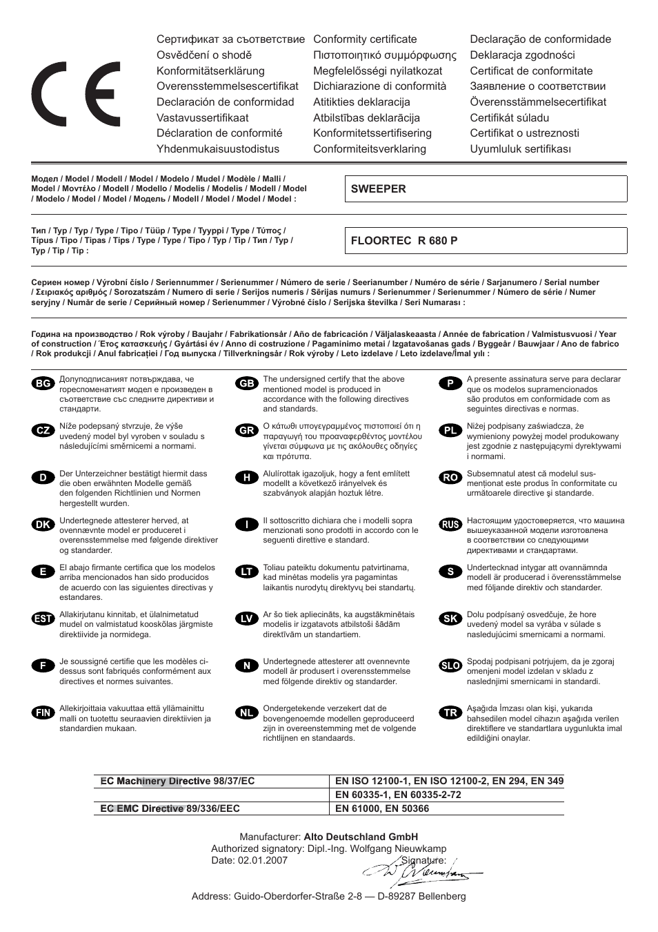 Fa c-simile fafafafa | Nilfisk-ALTO R 680 P User Manual | Page 2 / 132