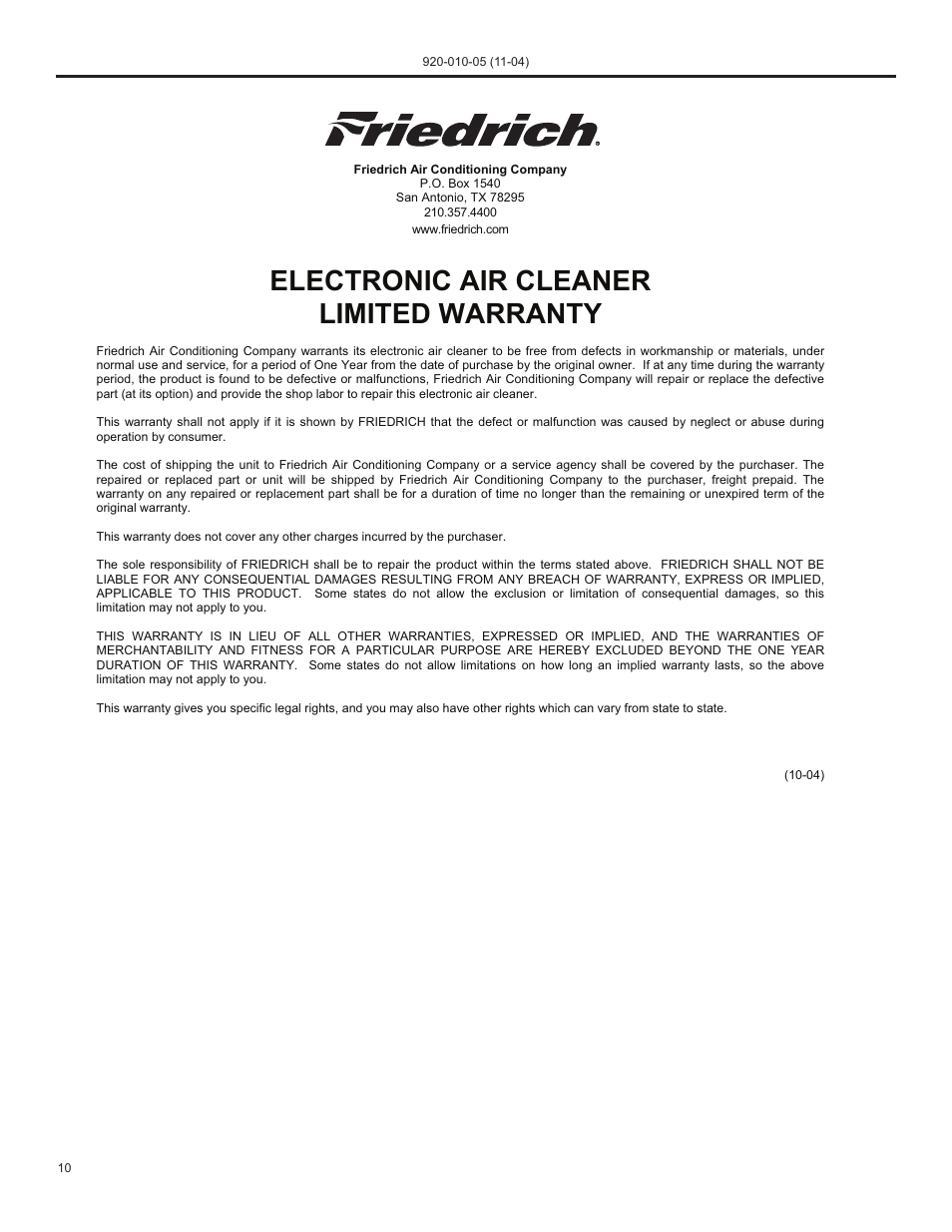 Electronic air cleaner limited warranty | Nilfisk-ALTO C-90A User Manual | Page 10 / 32
