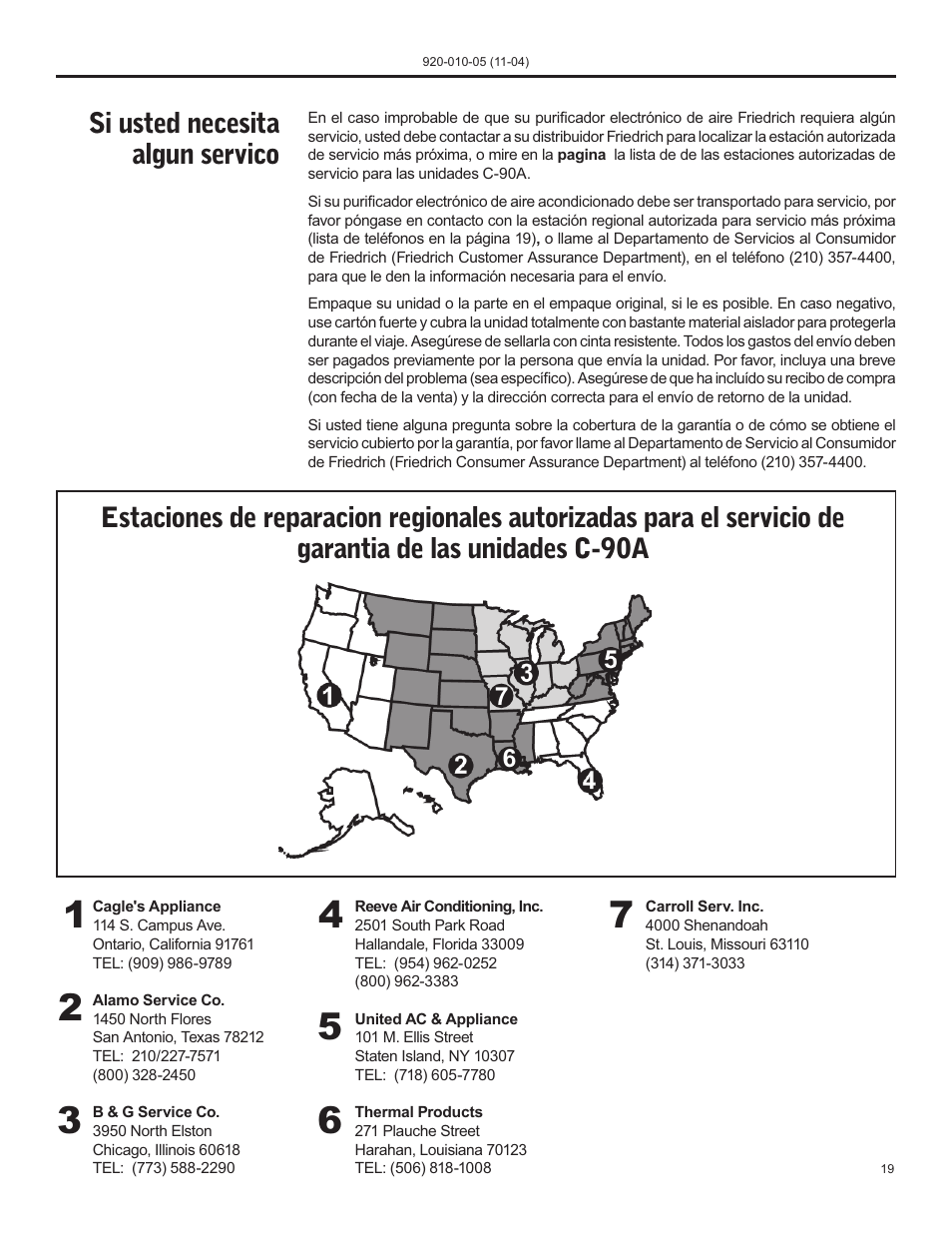 Si usted necesita algun servico | Nilfisk-ALTO C-90A User Manual | Page 19 / 32