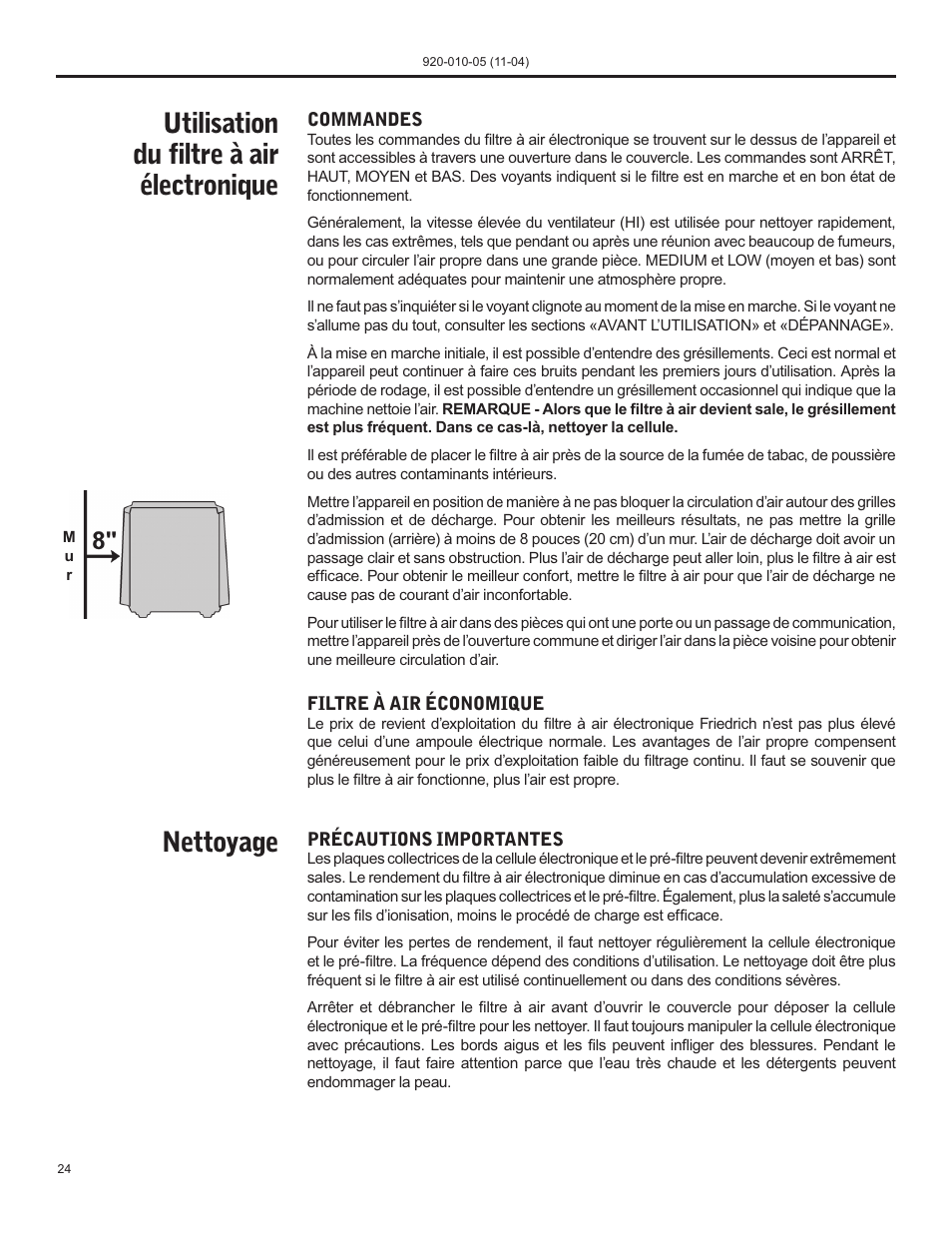 Utilisation du filtre à air électronique nettoyage | Nilfisk-ALTO C-90A User Manual | Page 24 / 32