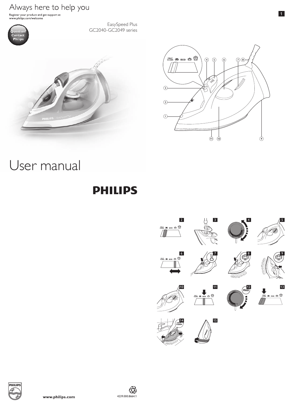 Philips EasySpeed Dampfbügeleisen User Manual | 6 pages